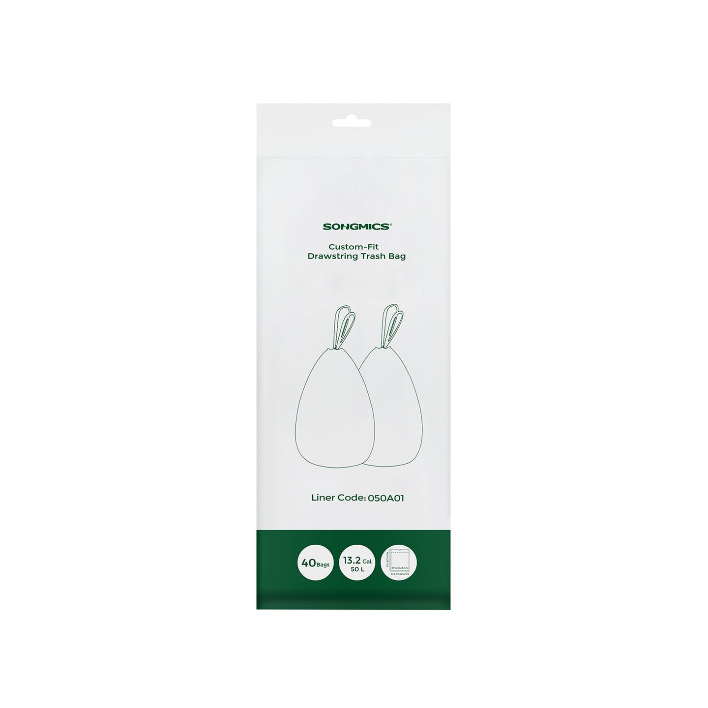 50L Drawstring Rubbish Bags - 40 Pieces per Roll - White