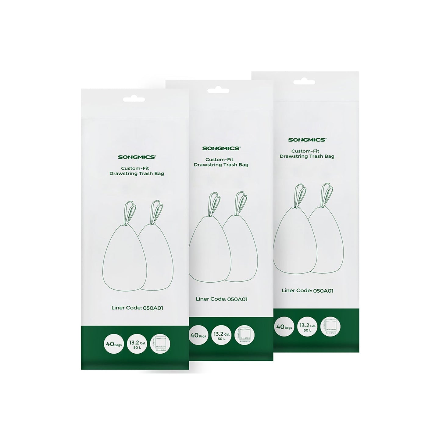 50L Drawstring Rubbish Bags - 80 Pieces - Plastic - White - Strong and Resilient Design