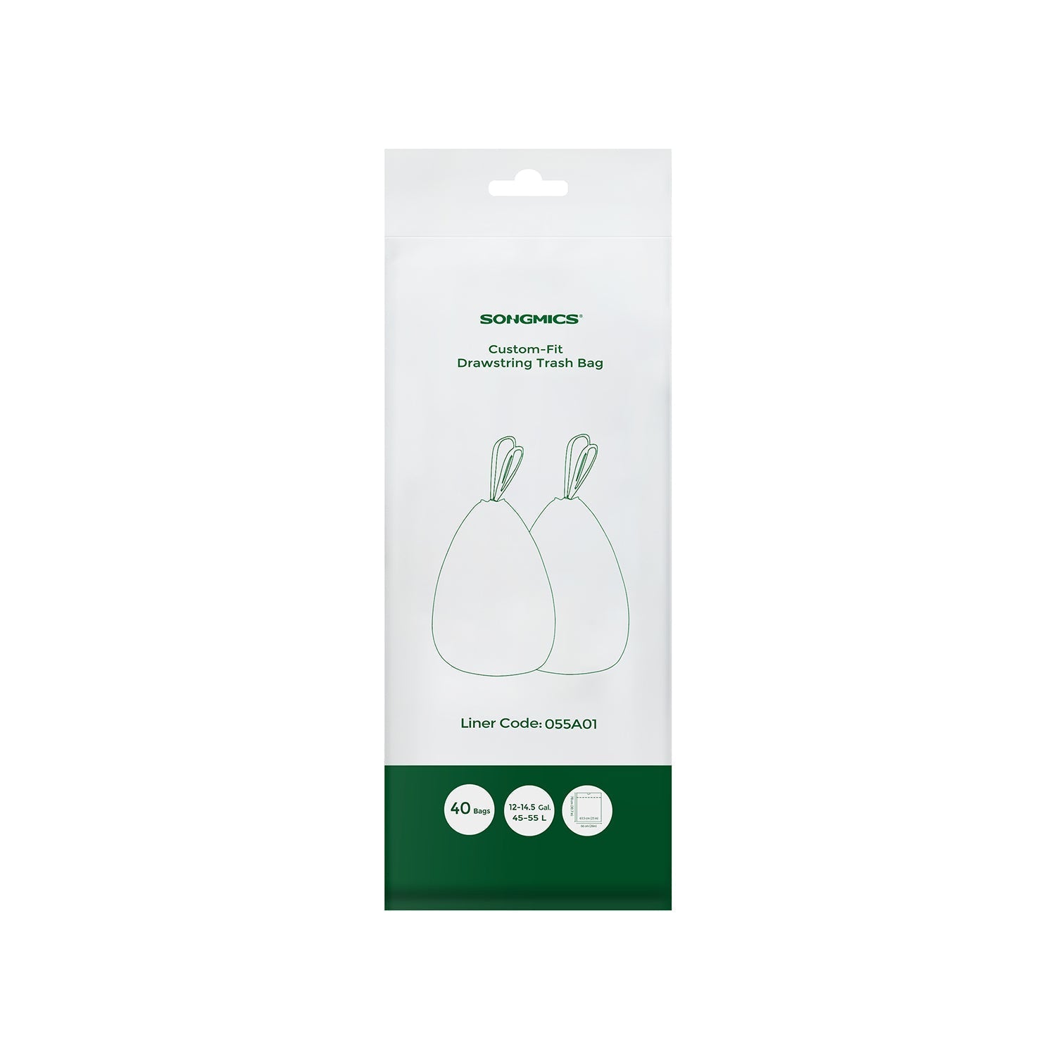 Kitchen Bin Liners - 45-55L, 40 Pieces - Plastic - White - Drawstring