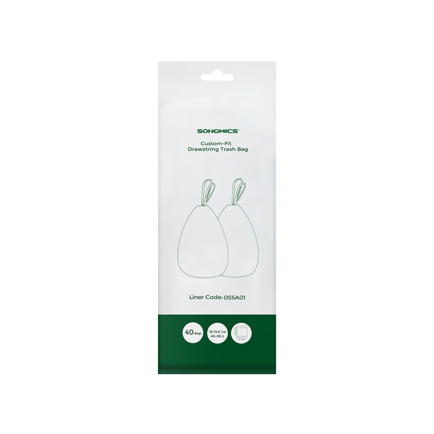 Kitchen Bin Liners - 45-55L, 40 Pieces - Plastic - White - Drawstring
