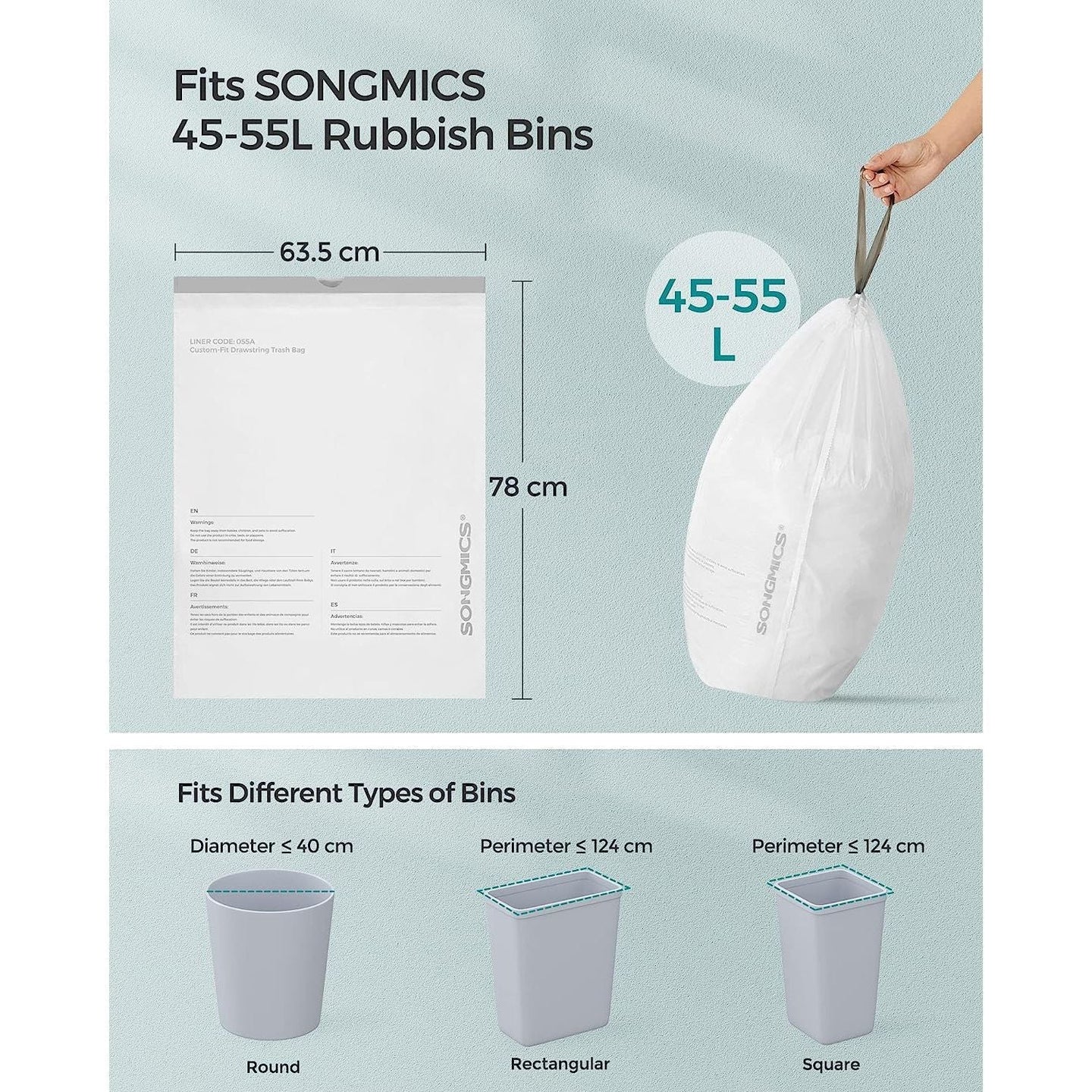 Bin Liners - Plastic - White - 80 Pieces for 45-55L Kitchen Bins