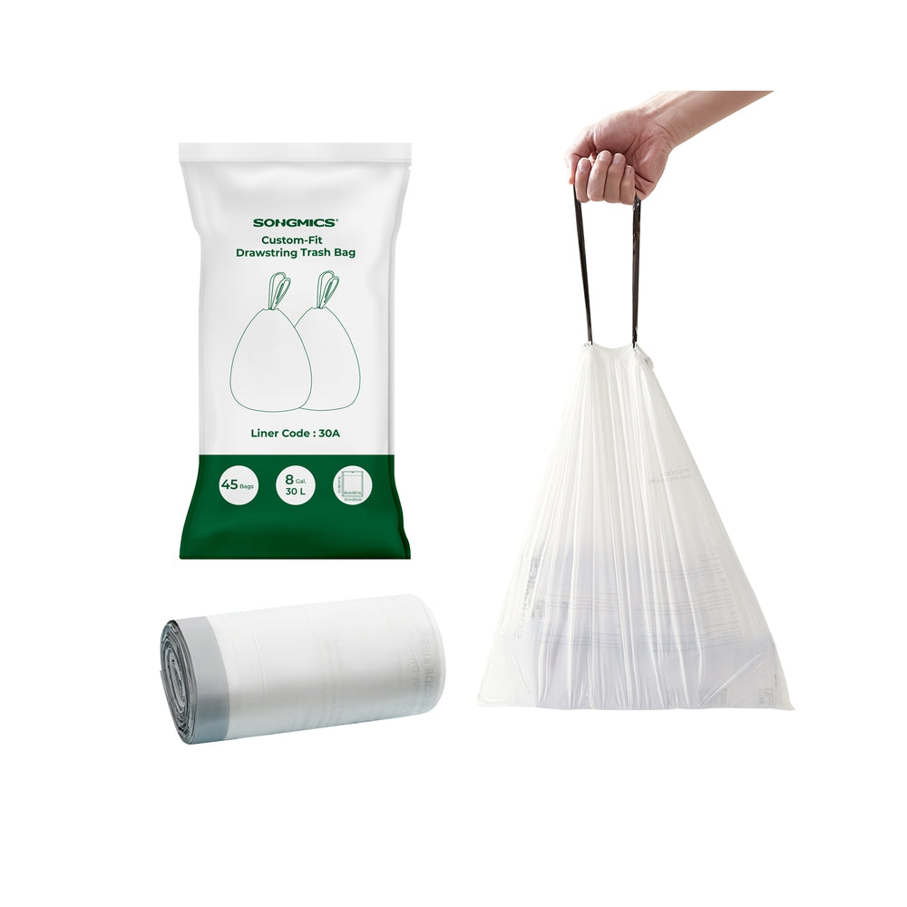 30L Drawstring Bin Liners - Robust Plastic - White - Custom-Fit