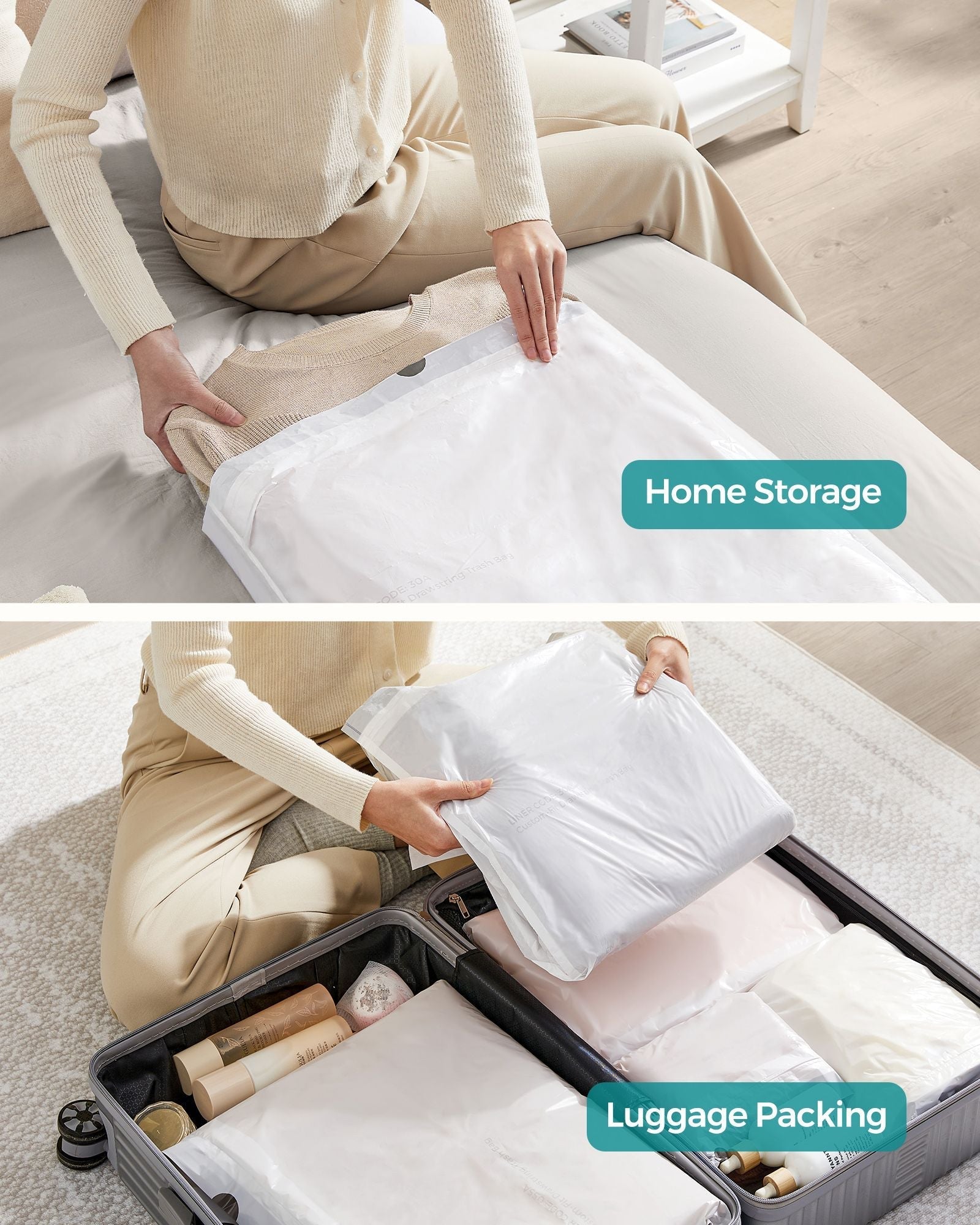 Heavy-Duty Drawstring Bin Bags - Plastic - White - Watertight