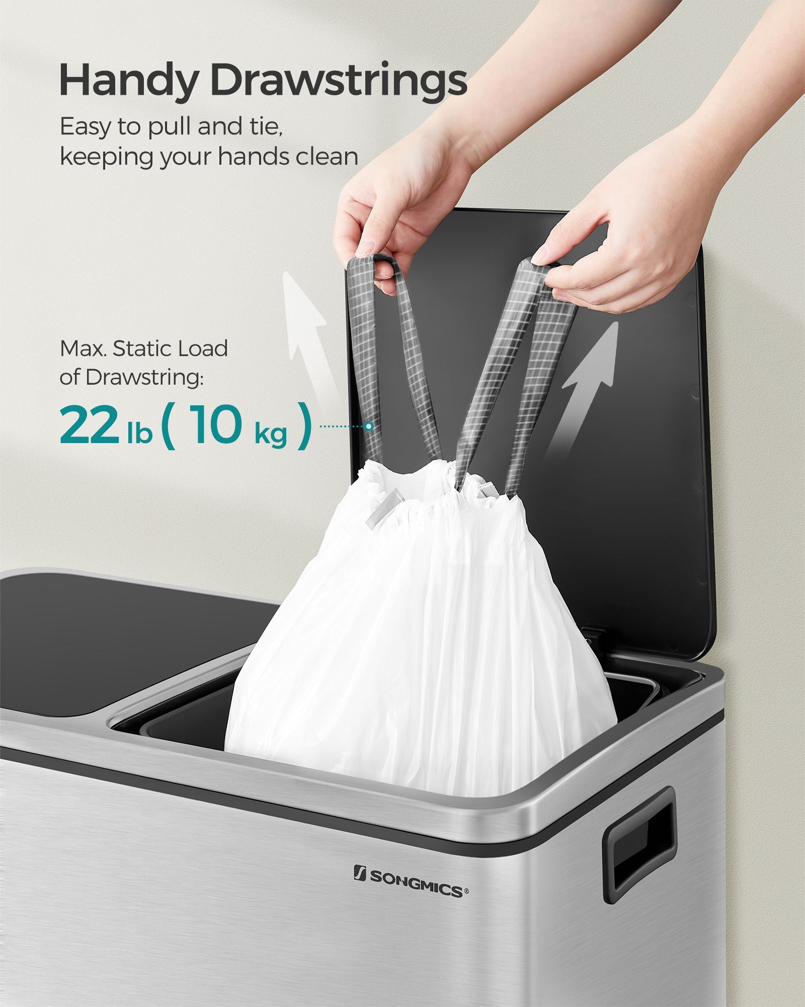 Heavy-Duty Drawstring Bin Bags - Plastic - White - Watertight