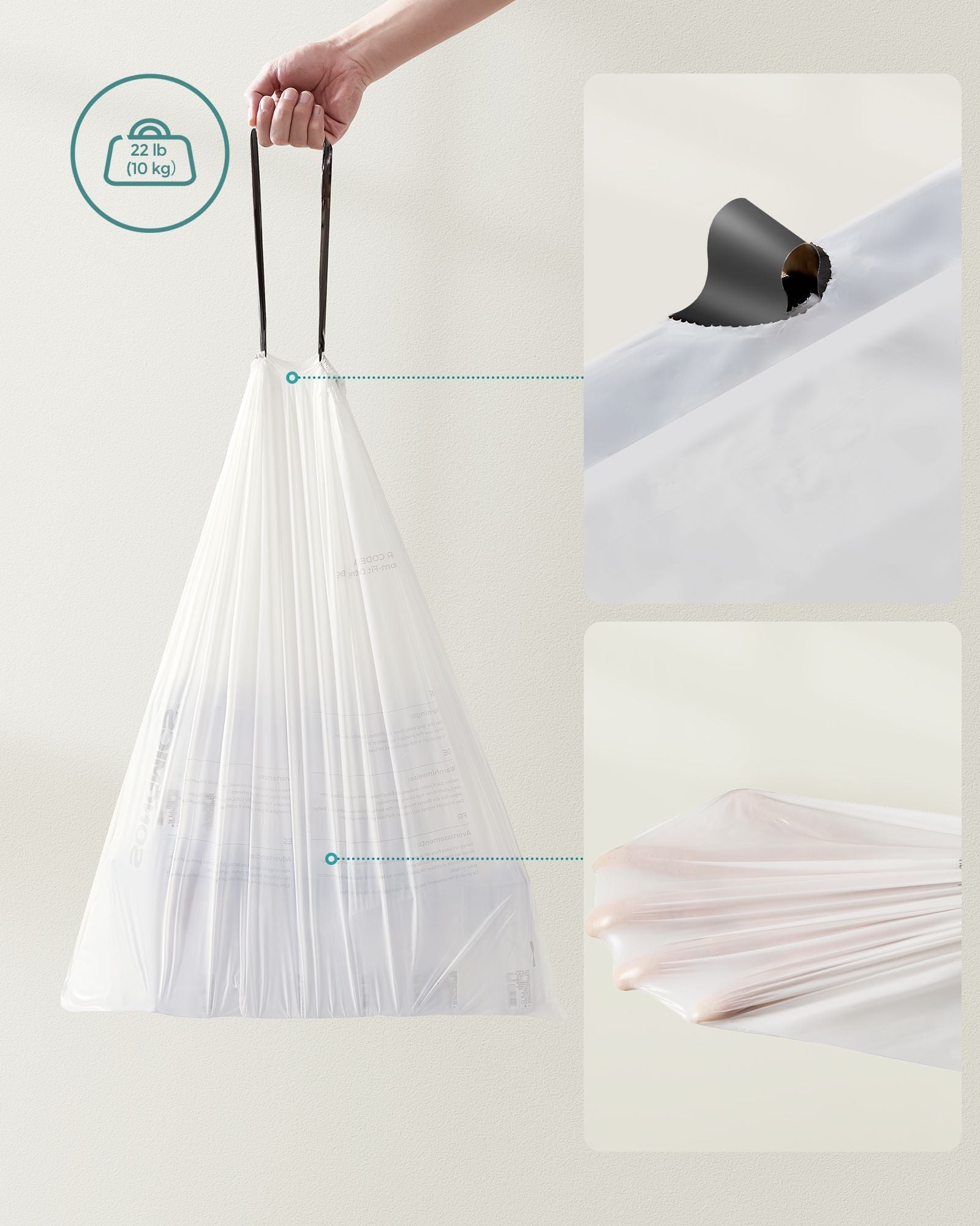 Heavy-Duty Drawstring Bin Bags - Plastic - White - Watertight