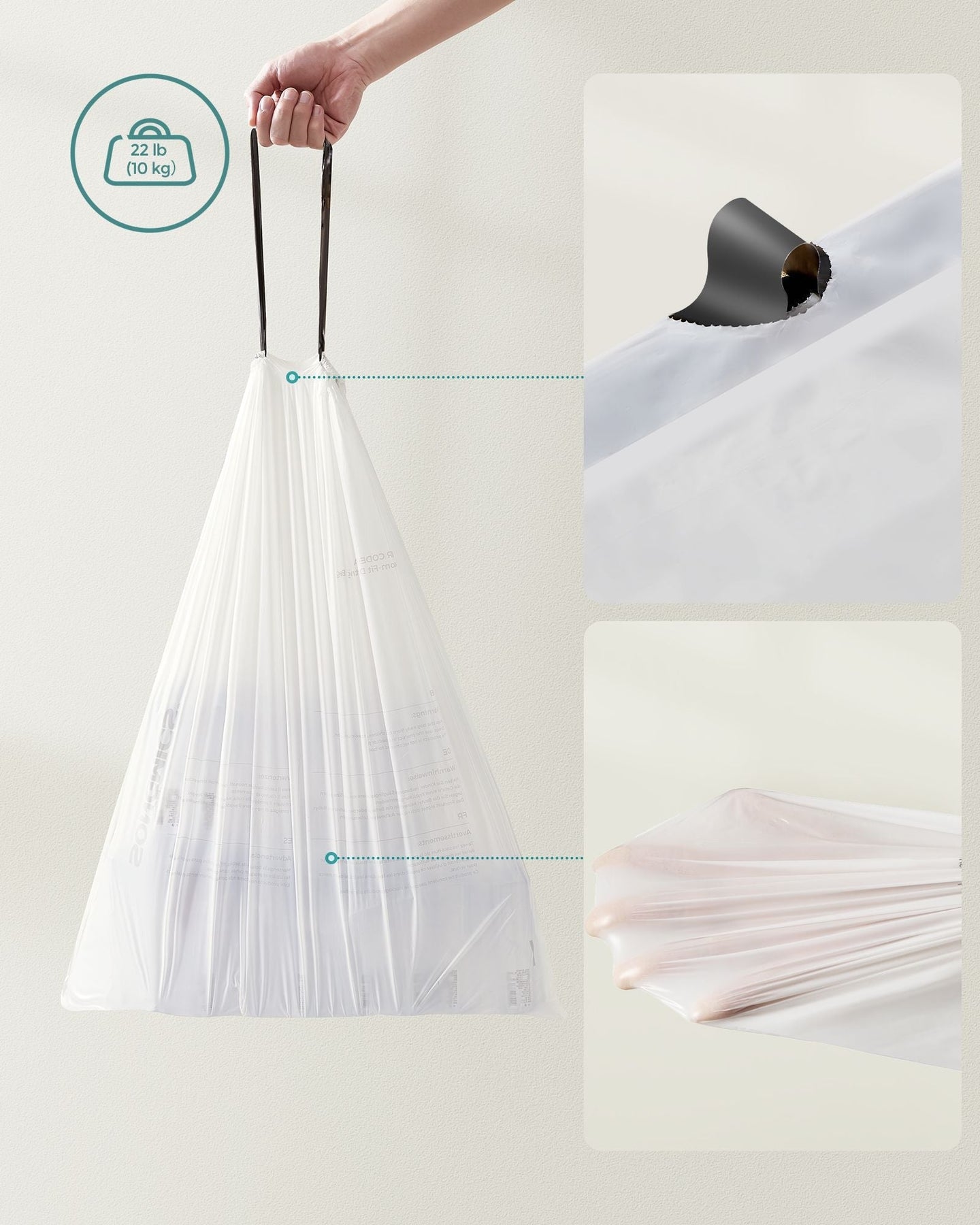 Heavy-Duty Drawstring Bin Bags - Plastic - White - Watertight
