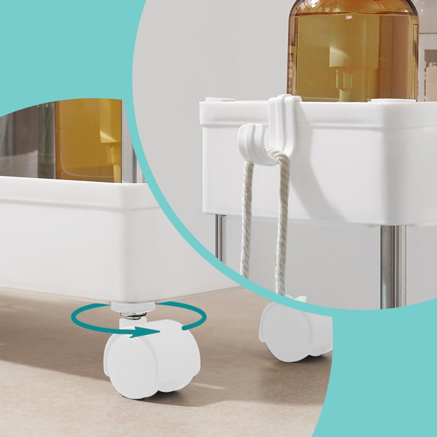 Extendable Kitchen Countertop Shelf - Metal - White - Slim Rolling Trolley with Wheels
