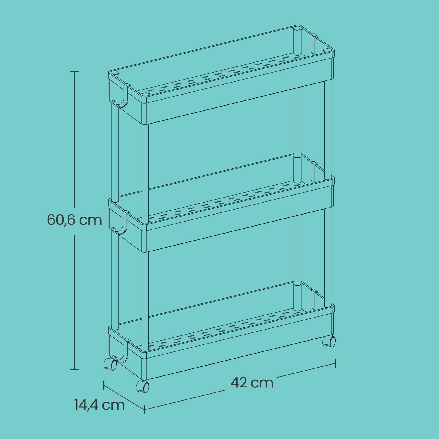 Extendable Kitchen Countertop Shelf - Metal - White - Slim Rolling Trolley with Wheels