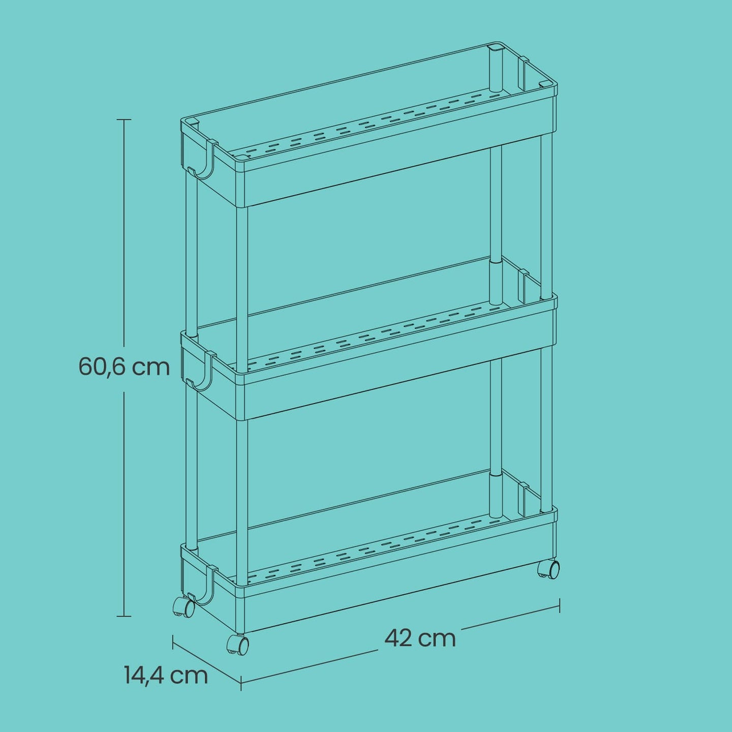 Extendable Kitchen Countertop Shelf - Metal - White - Slim Rolling Trolley with Wheels