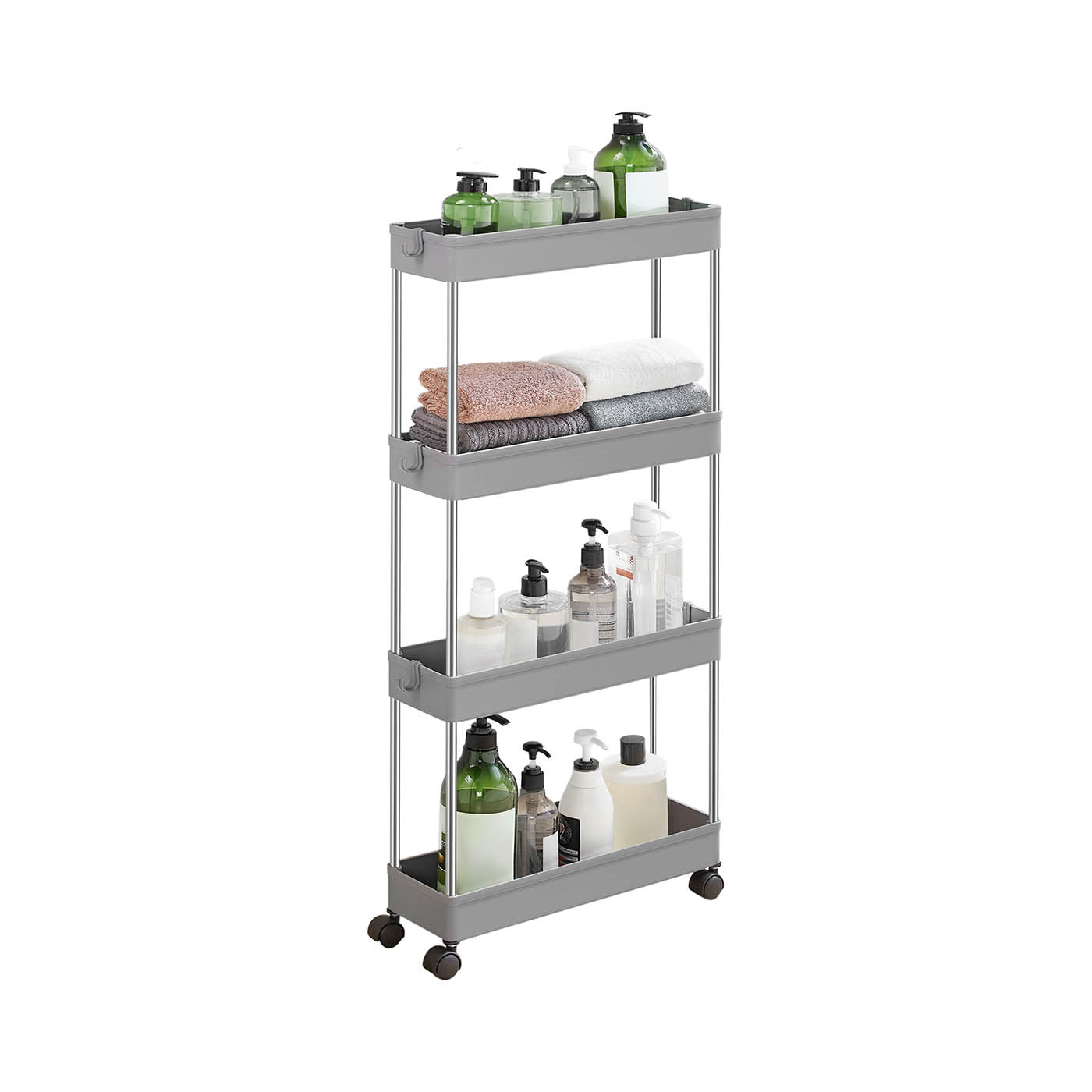 Slide Out Storage Trolley - Metal - White - 4-Tier Rolling Cart with Wheels