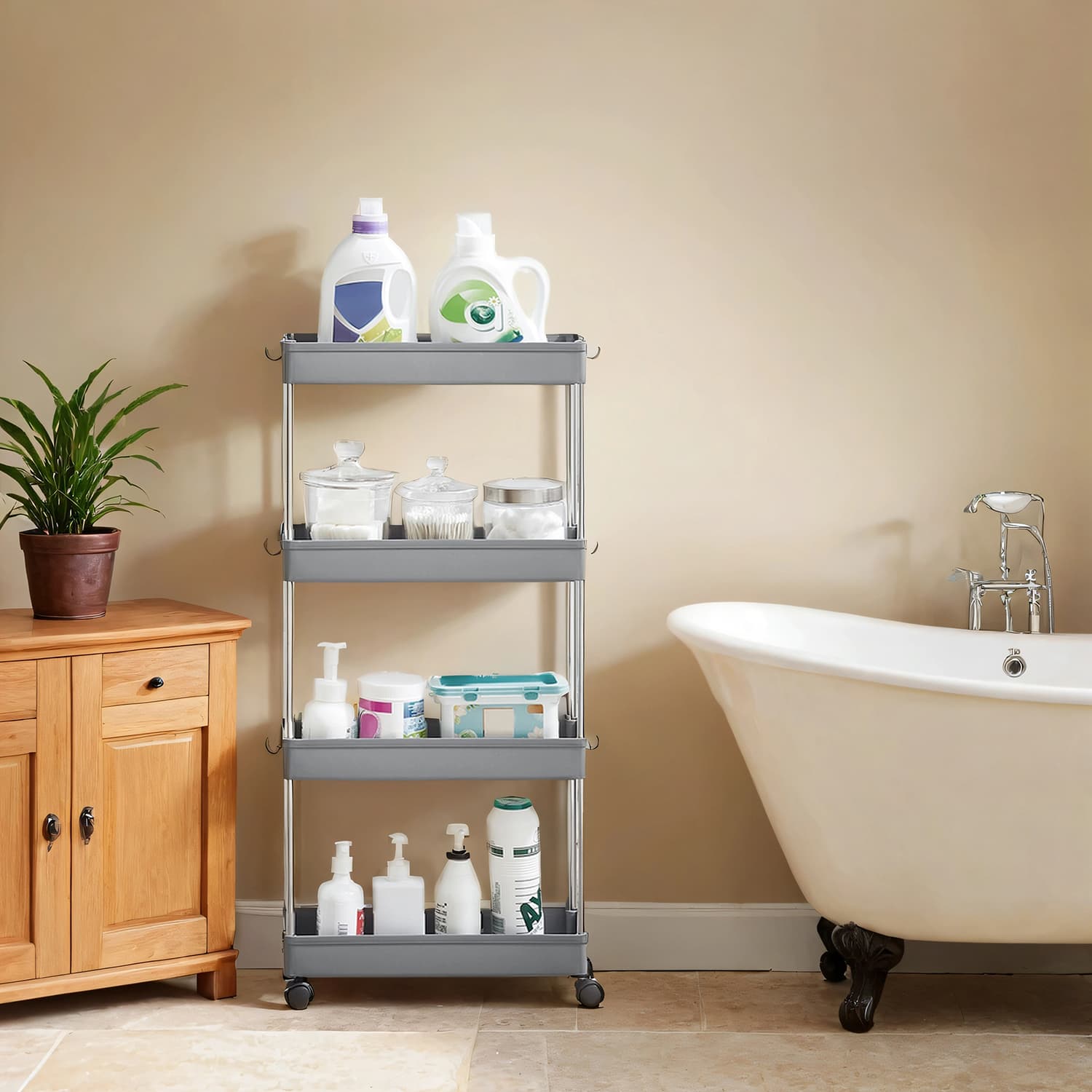4-Tier Narrow Storage Trolley - Metal - Dove Grey