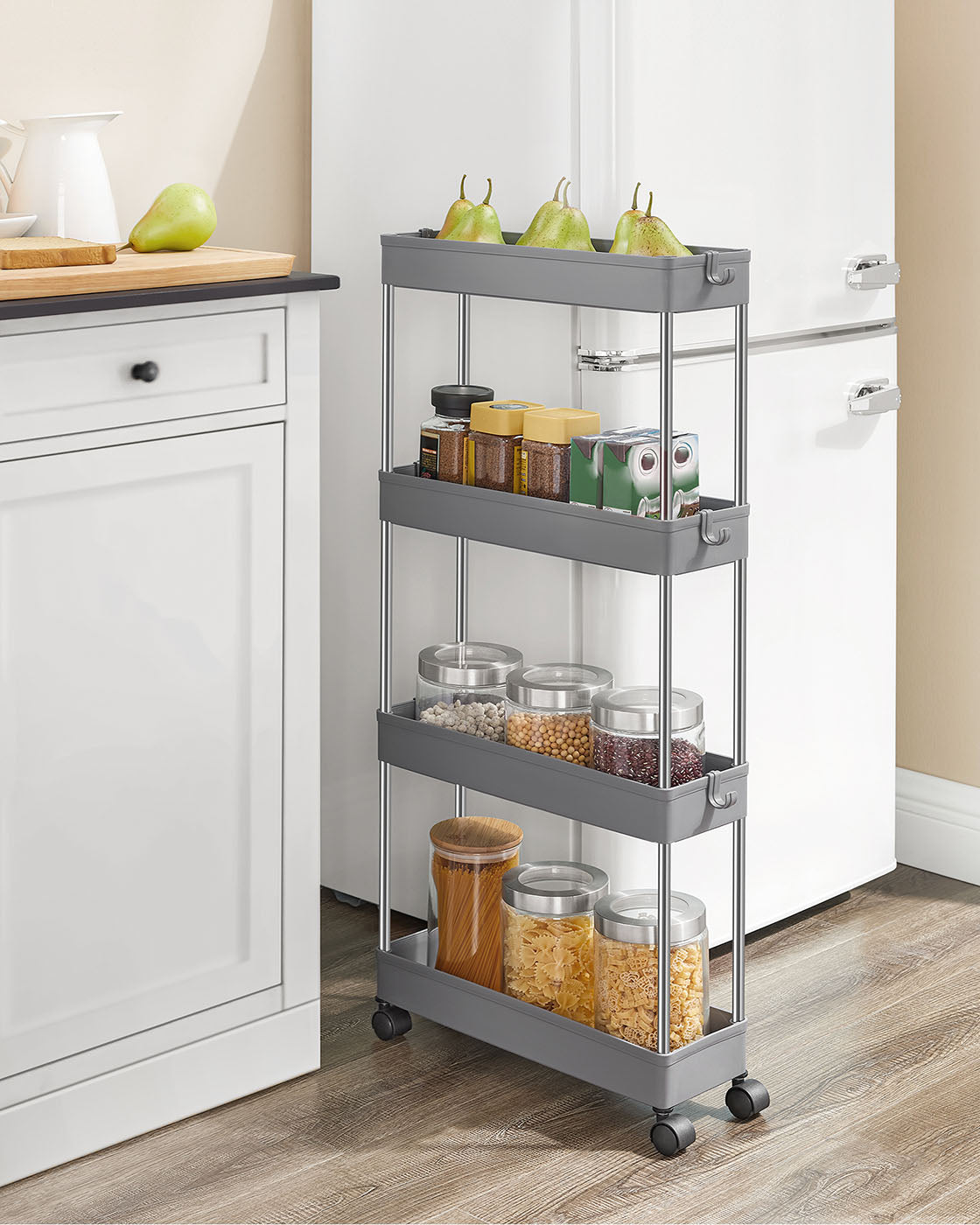 4-Tier Slim Rolling Cart - Plastic - Grey
