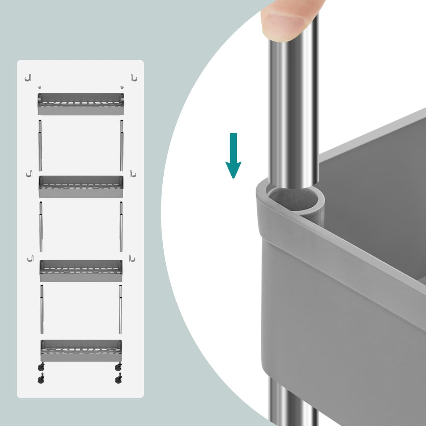 4-Tier Narrow Storage Trolley - Metal - Dove Grey