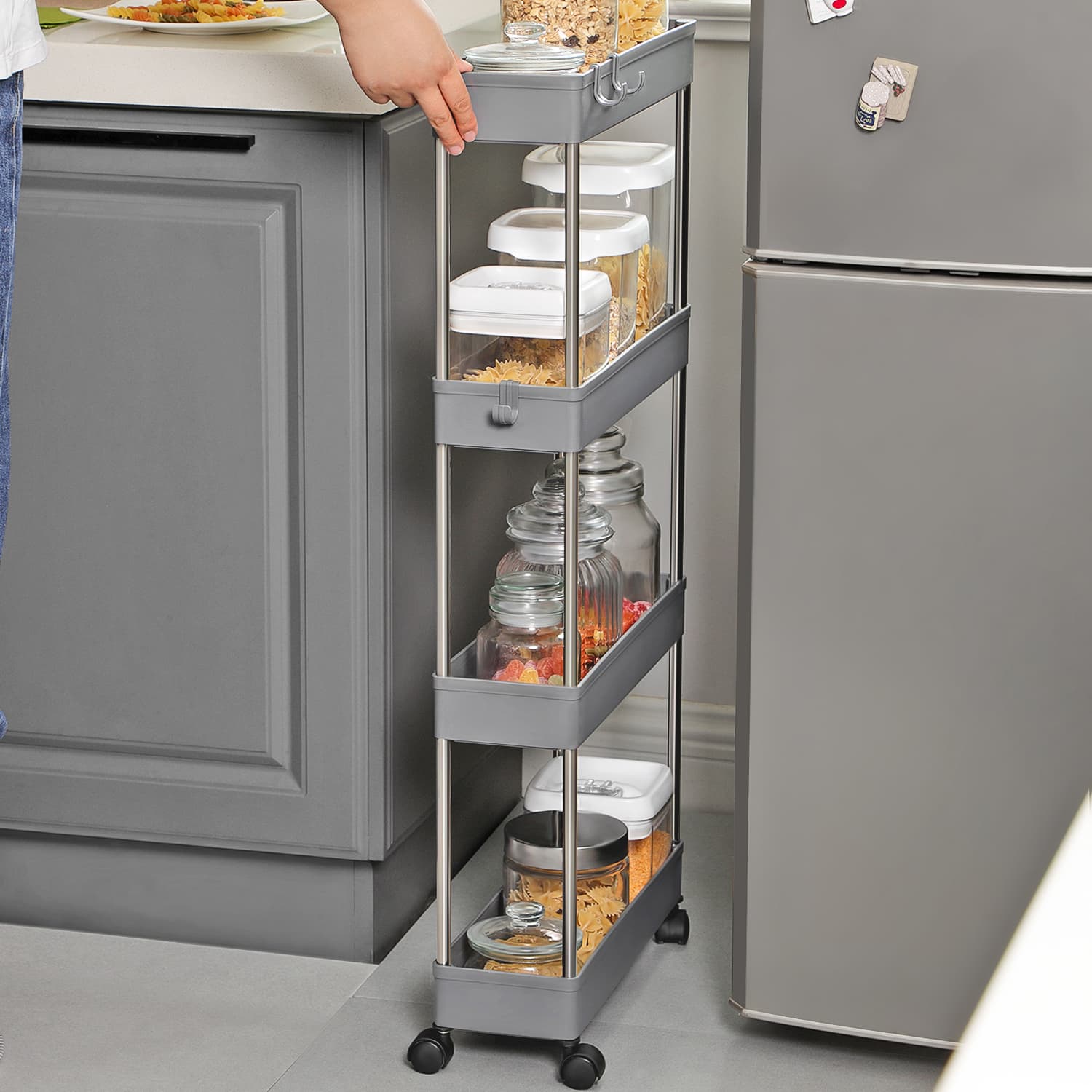 4-Tier Narrow Storage Trolley - Metal - Dove Grey