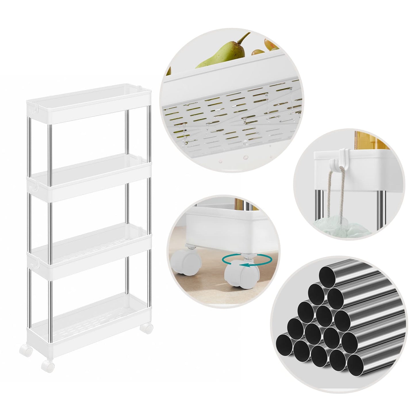 4-Tier Rolling Trolley - Metal - Black - Living Room