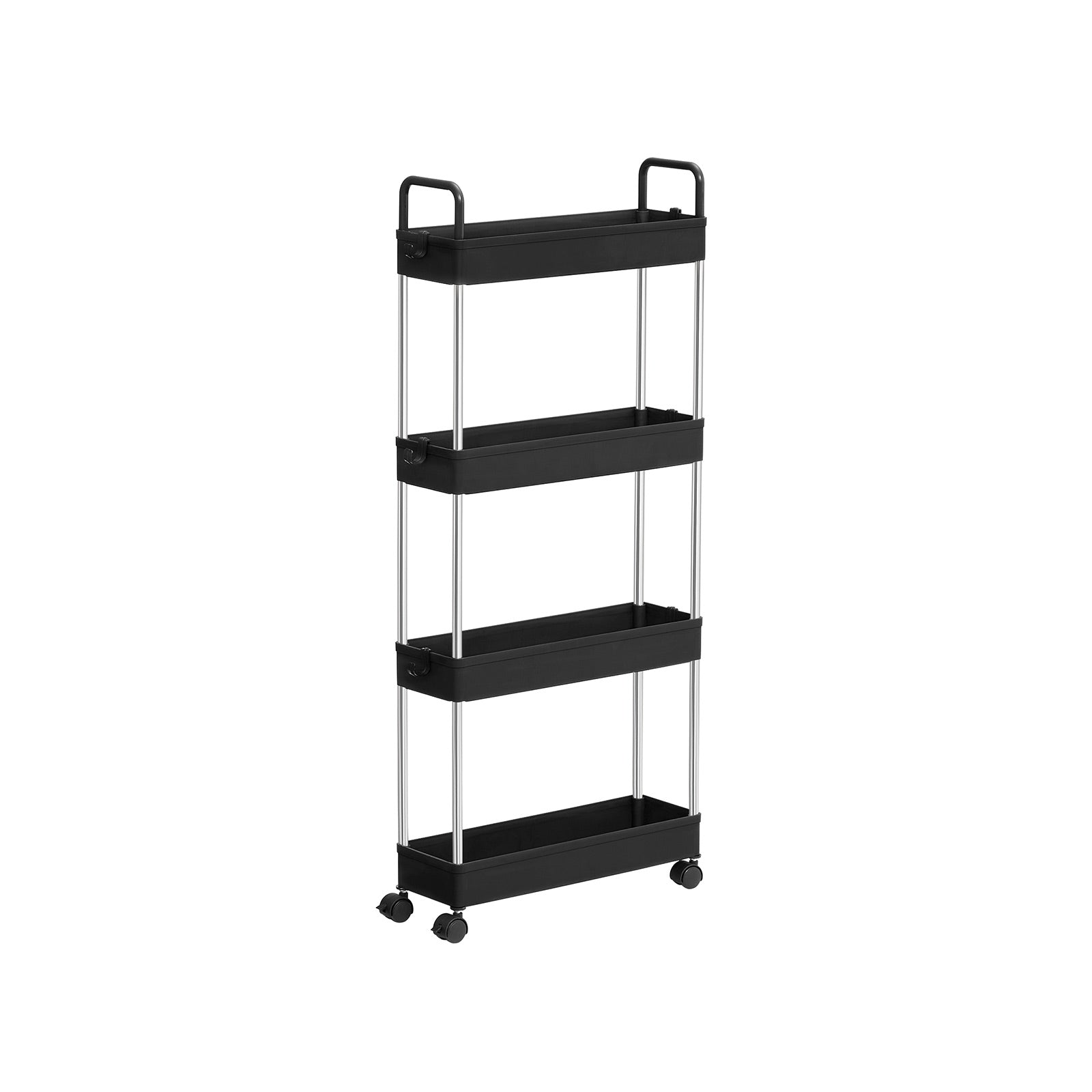 Narrow Storage Cart - Metal - Black - 4-Tier with Handles and Wheels