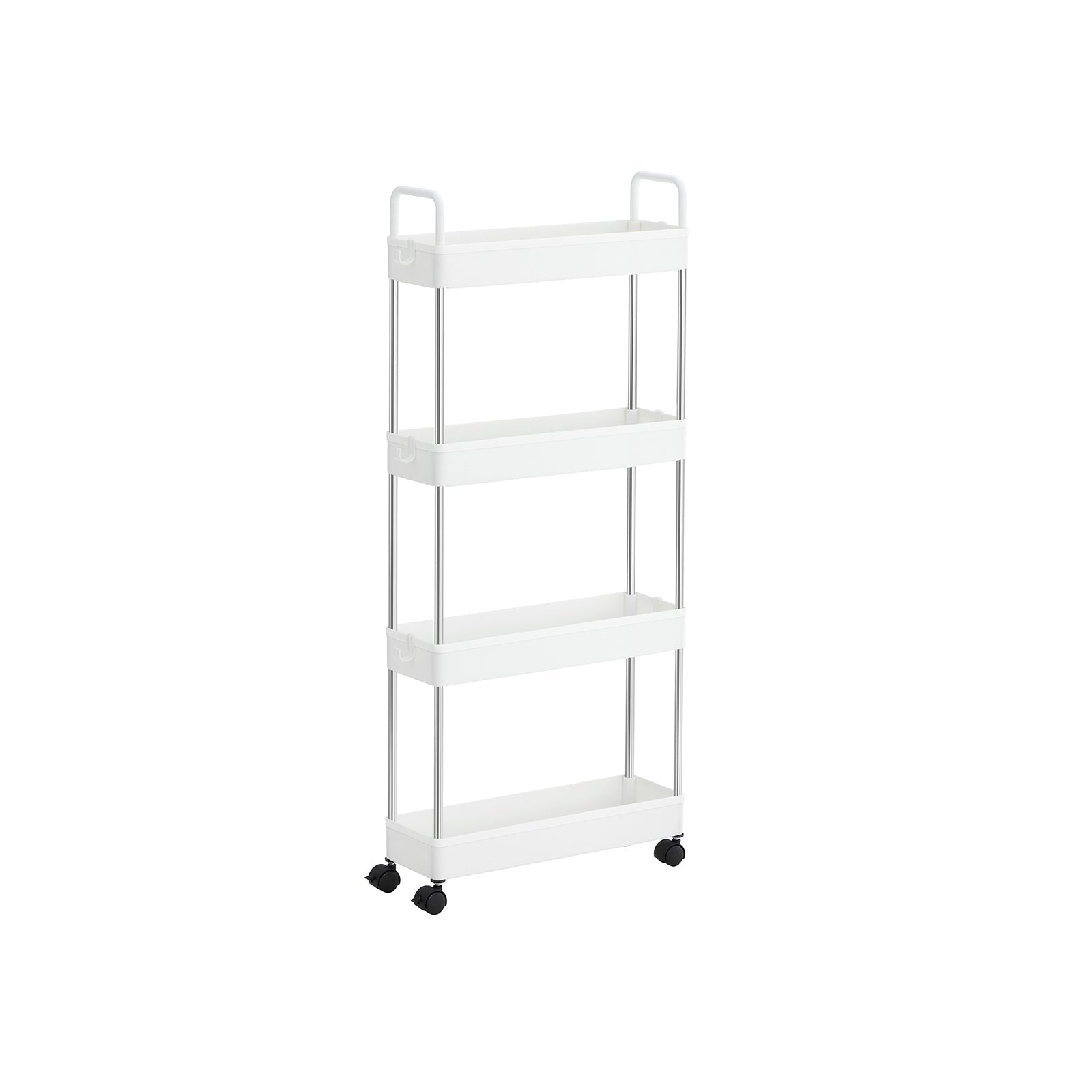 Narrow Storage Cart - Metal - White - 4-Tier with Wheels and Handles