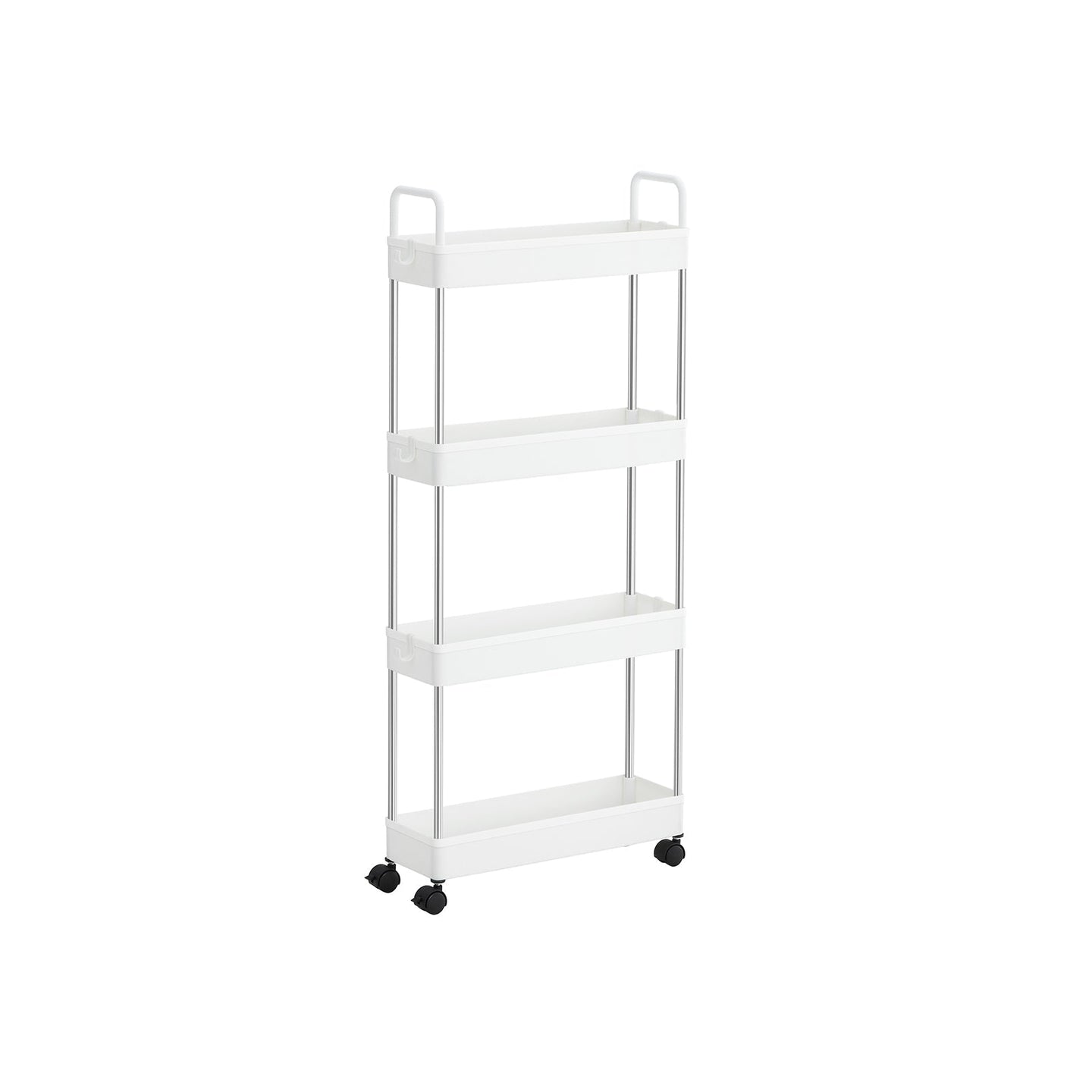 Narrow Storage Cart - Metal - White - 4-Tier with Wheels and Handles
