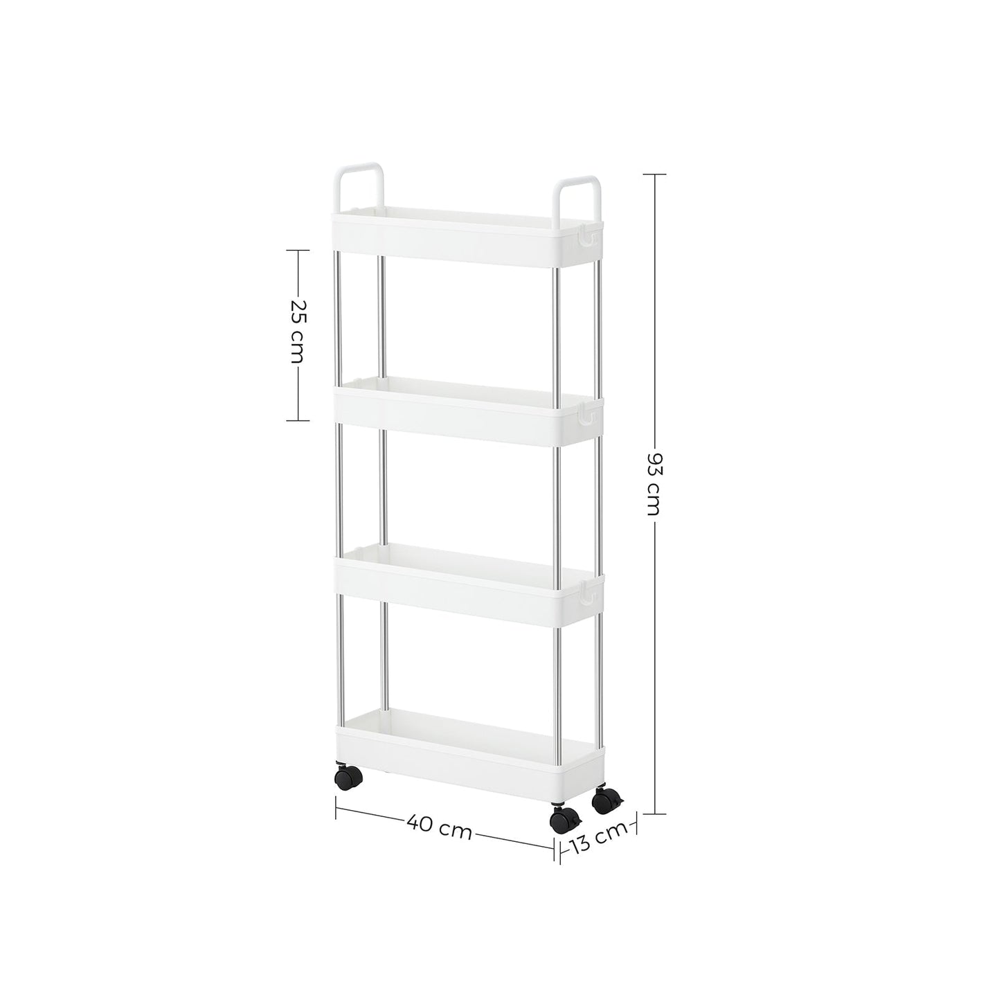 Narrow Storage Cart - Metal - White - 4-Tier with Wheels and Handles