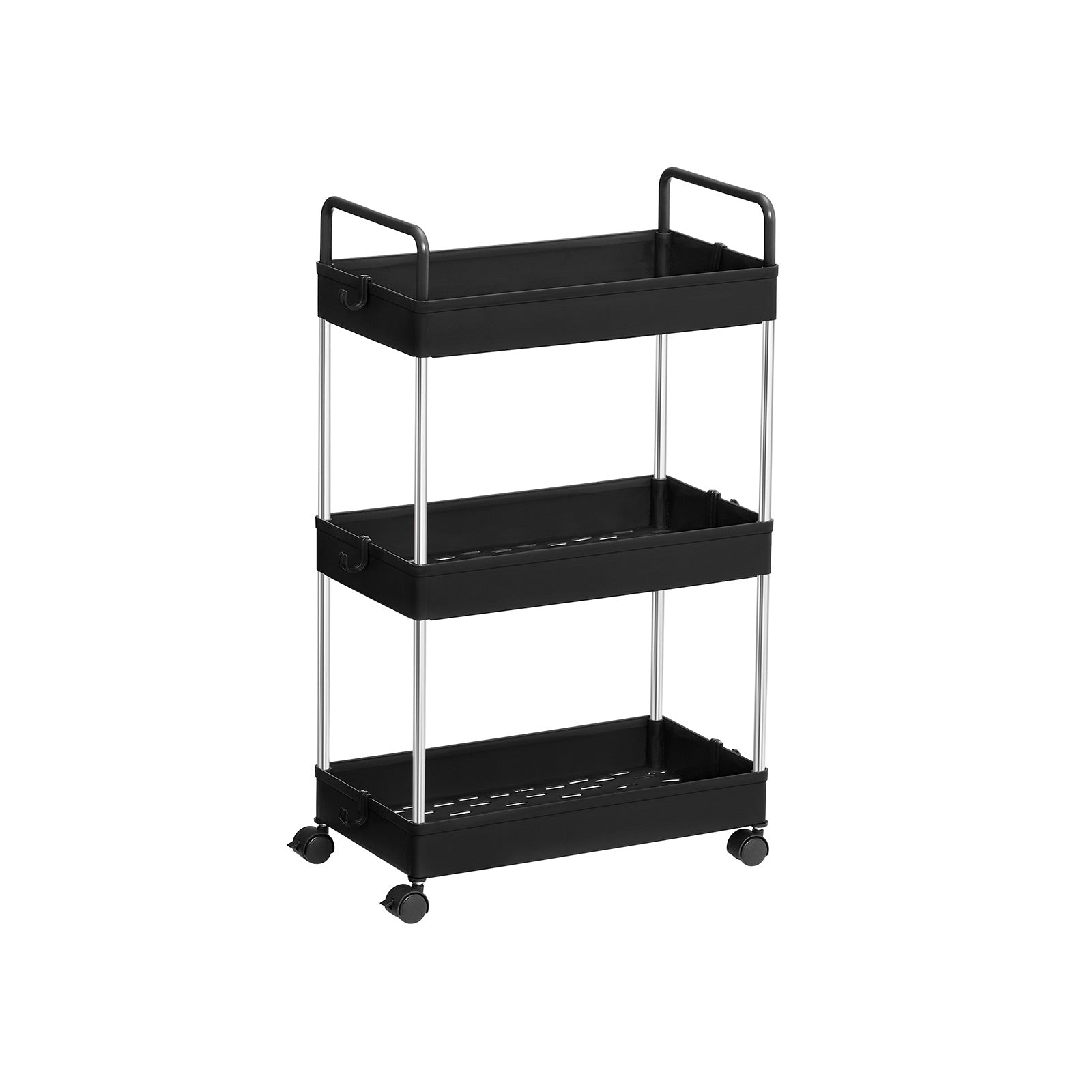 Storage Cart - Plastic - Black - 3-Tier with Wheels and Handles