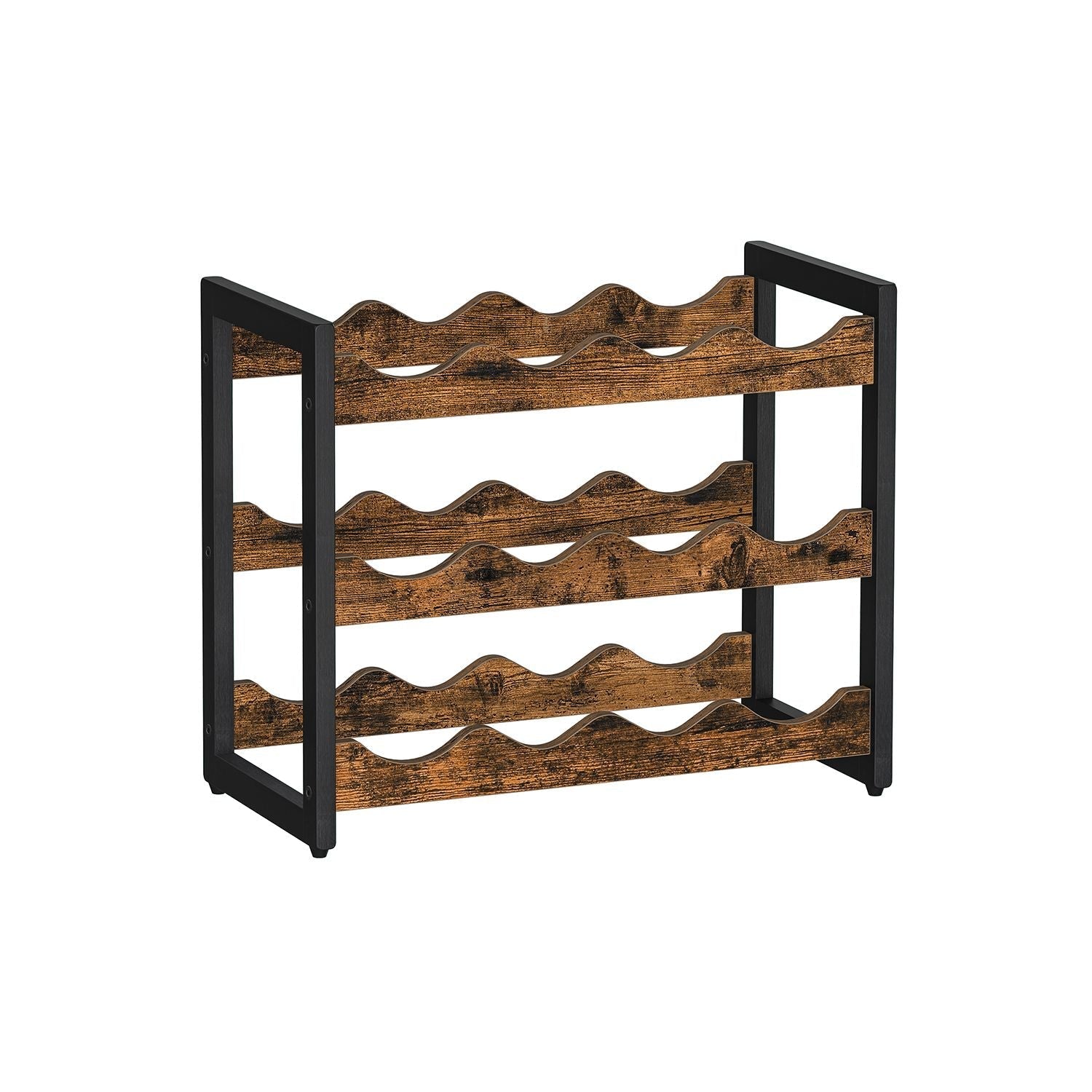 3-Tier Wine Storage Rack - Holds 12 Bottles - Bamboo - Rustic Brown and Black