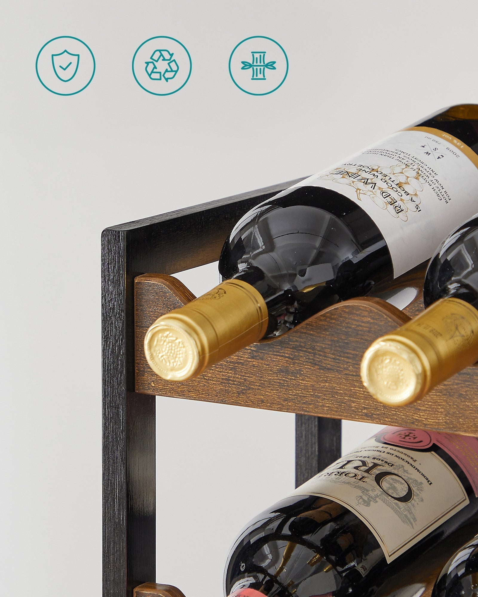 3-Tier Wine Storage Rack - Holds 12 Bottles - Bamboo - Rustic Brown and Black