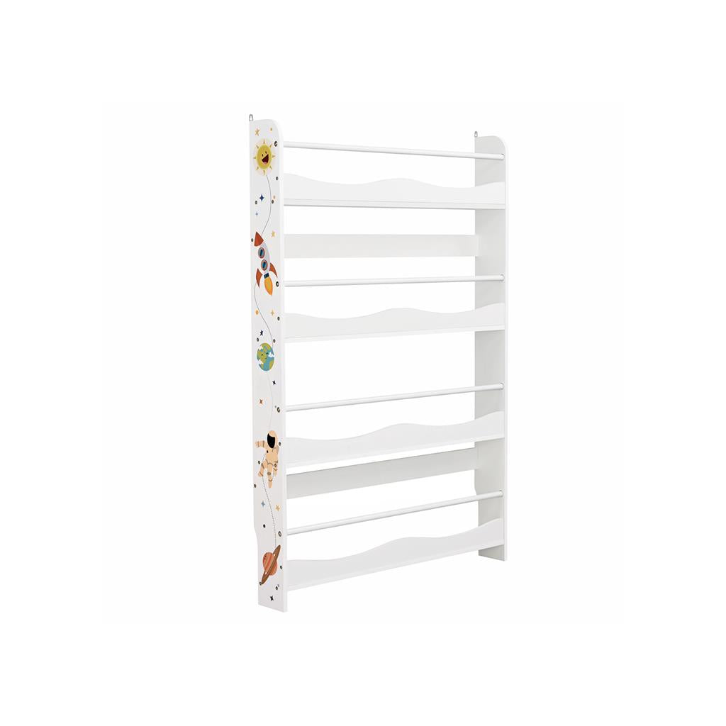 Wall-Mounted Bookshelf - Wood - White - Space-Saving Storage Solution for Kids' Room and Playroom