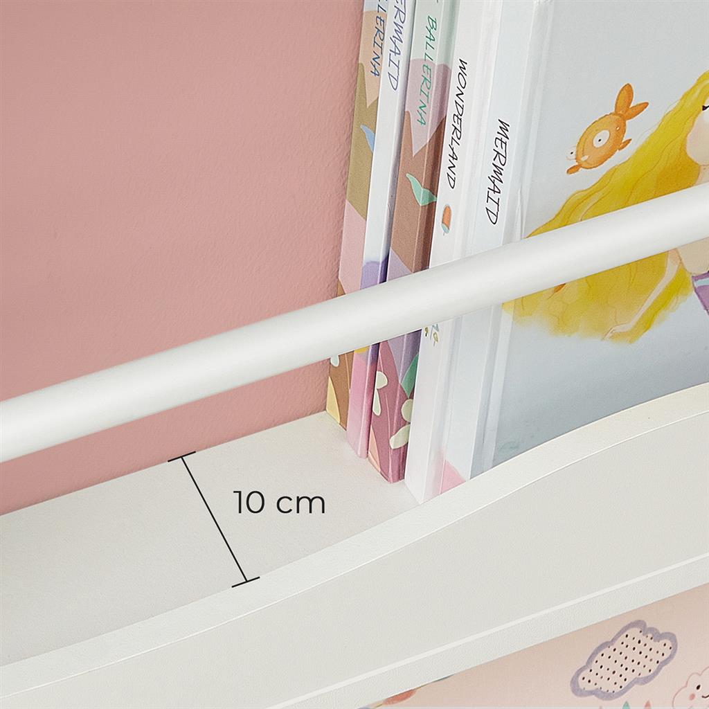 Wall-Mounted Bookshelf - Wood - White - Space-Saving Storage Solution for Kids' Room and Playroom