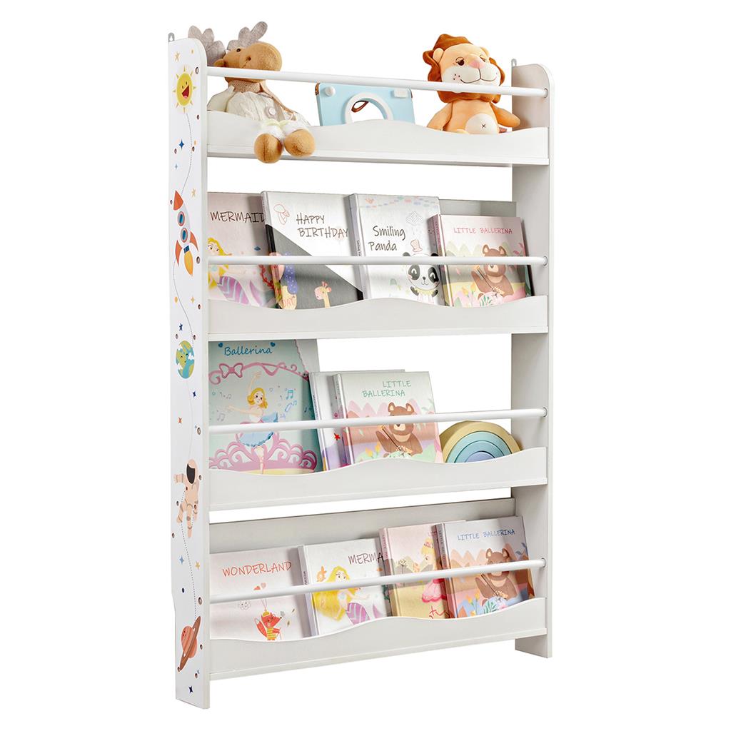 Wall-Mounted Bookshelf - Wood - White - Space-Saving Storage Solution for Kids' Room and Playroom