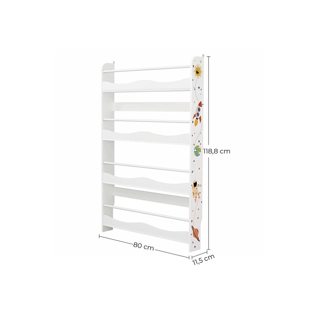 Wall-Mounted Bookshelf - Wood - White - Space-Saving Storage Solution for Kids' Room and Playroom
