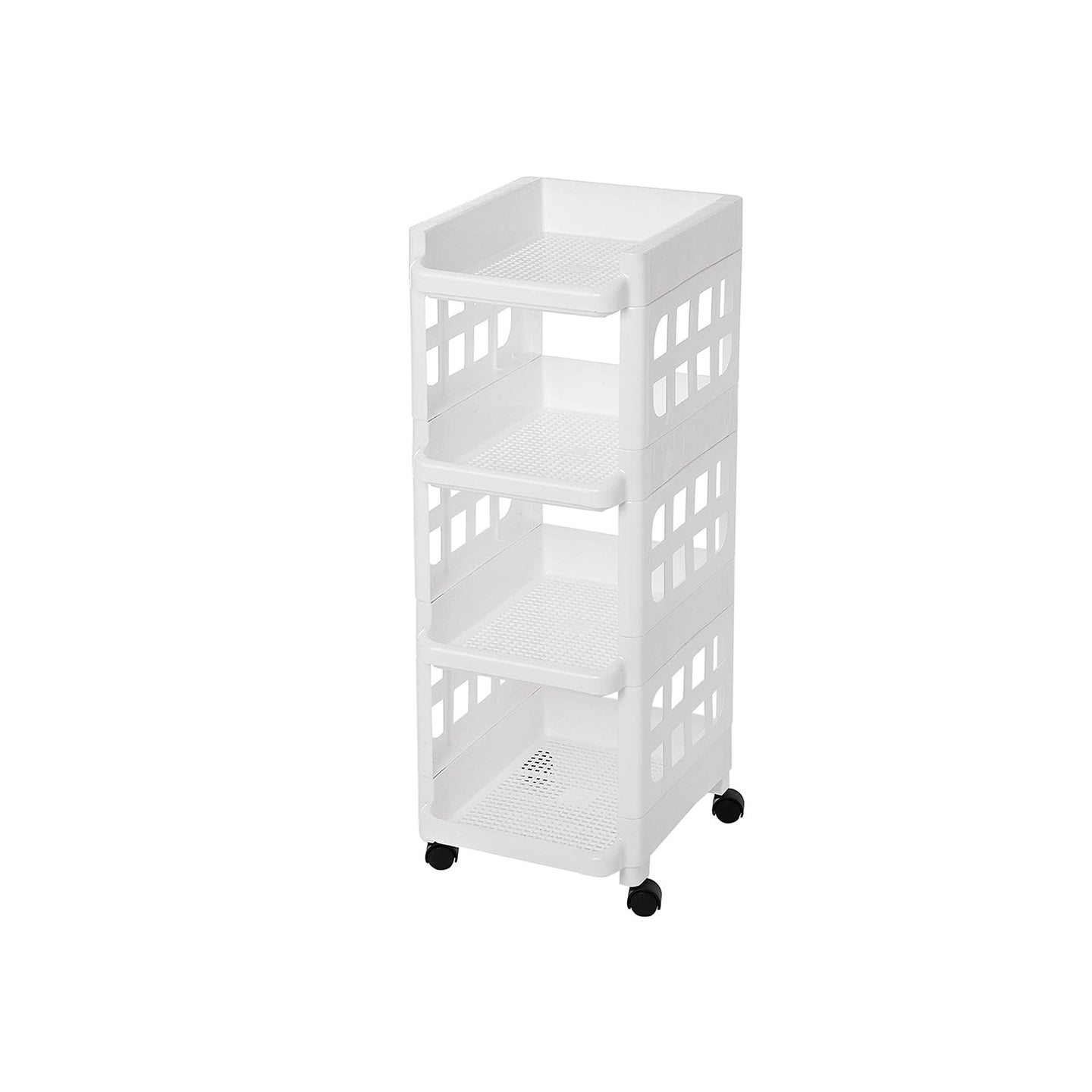 Rolling Kitchen Trolley - Plastic - White - 4 Tier with Casters for Utility and Organization