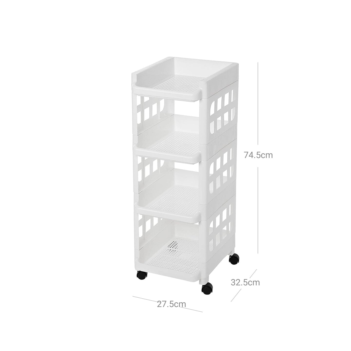 Rolling Kitchen Trolley - Plastic - White - 4 Tier with Casters for Utility and Organization