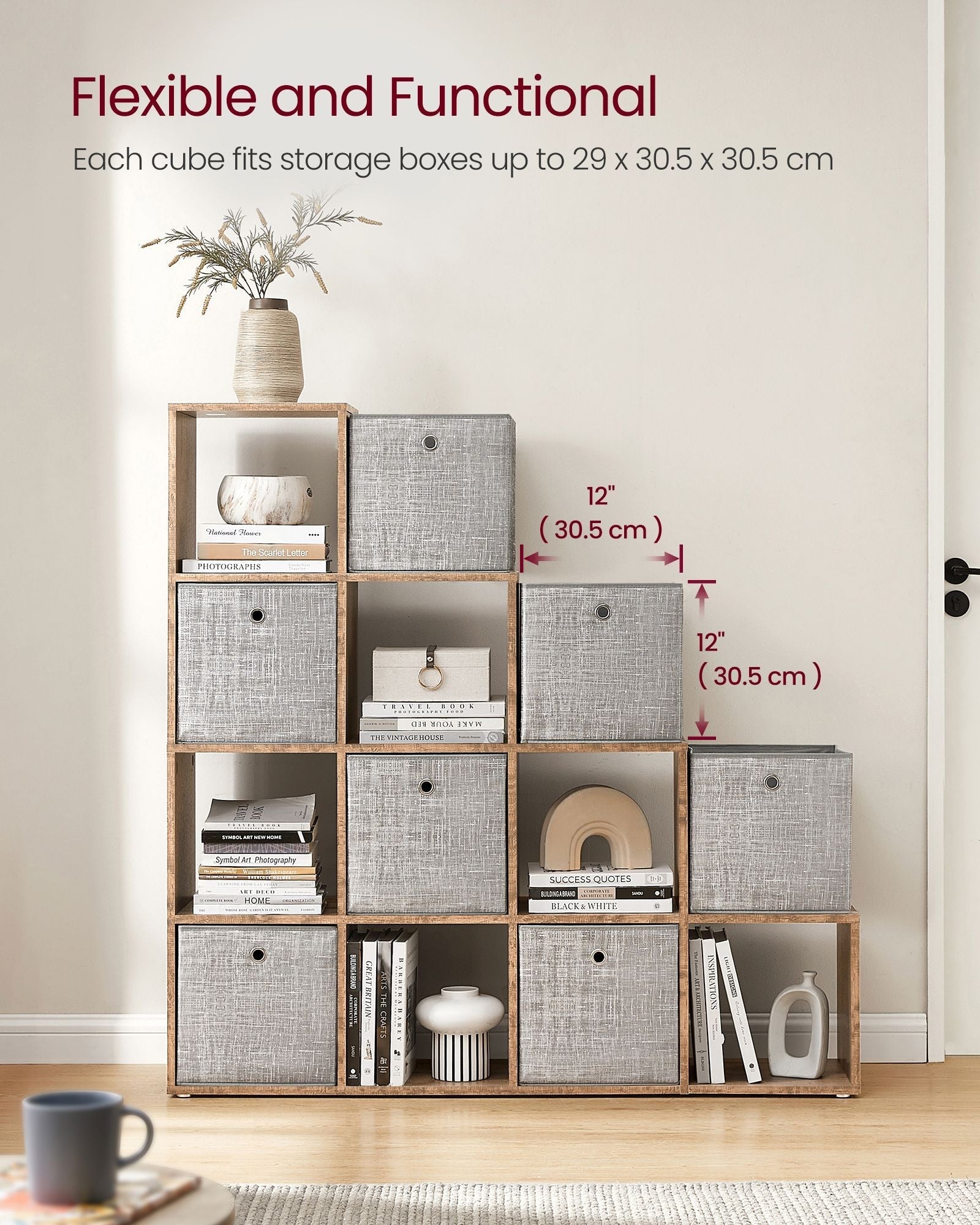 10-Cube Bookcase - Wood - Camel Brown - Open Compartments for Versatile Storage and Display