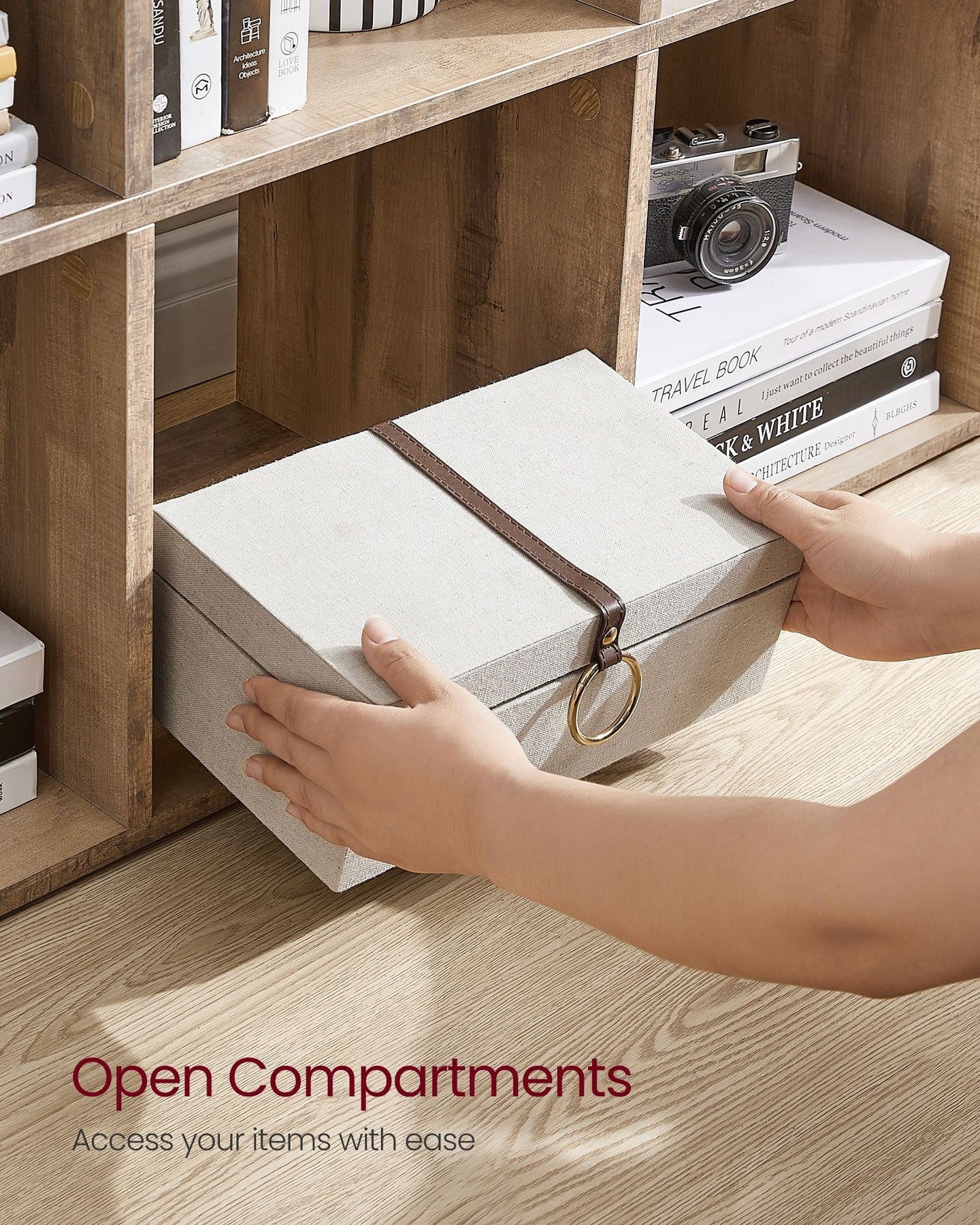 10-Cube Bookcase - Wood - Camel Brown - Open Compartments for Versatile Storage and Display