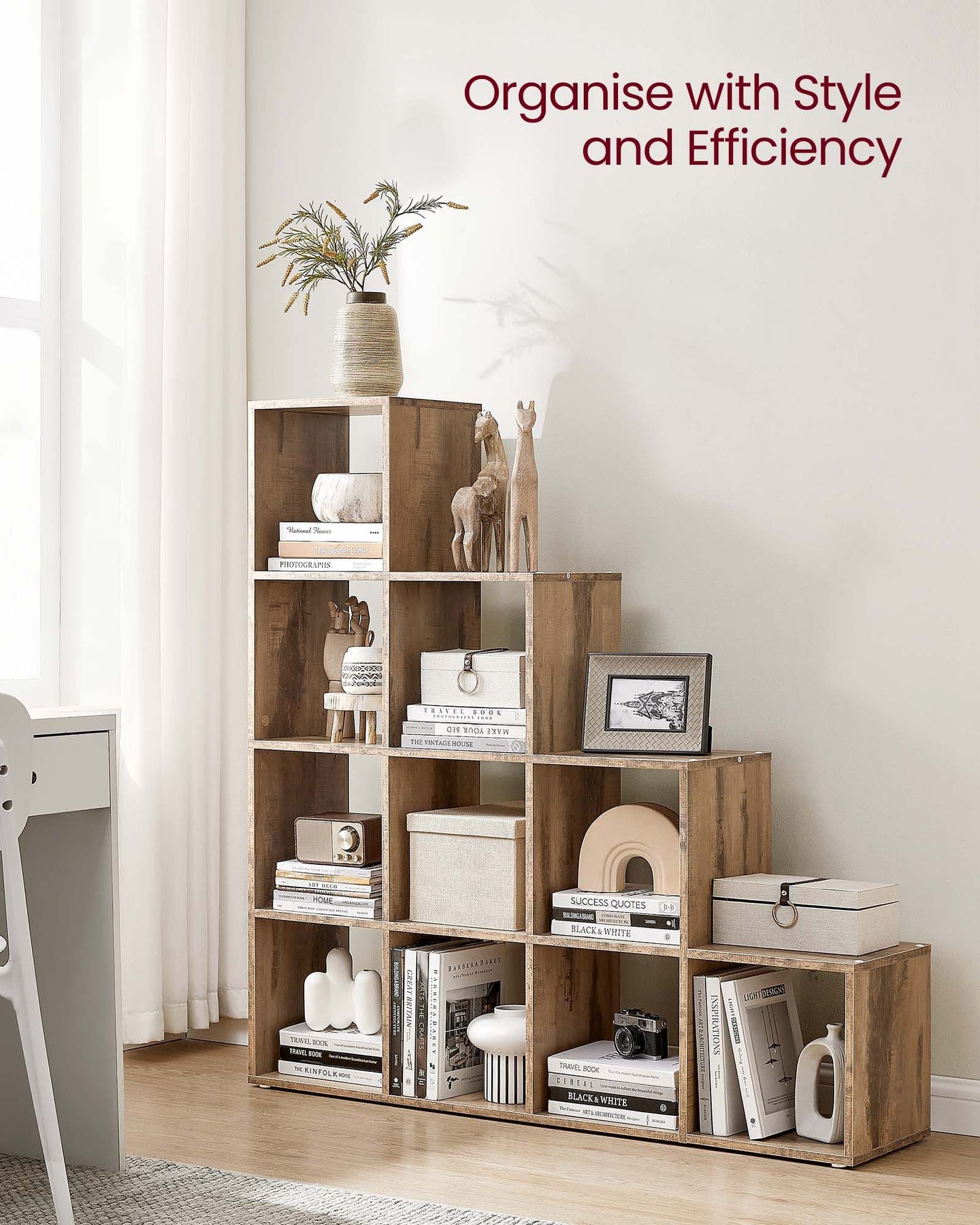 10-Cube Bookcase - Wood - Camel Brown - Open Compartments for Versatile Storage and Display