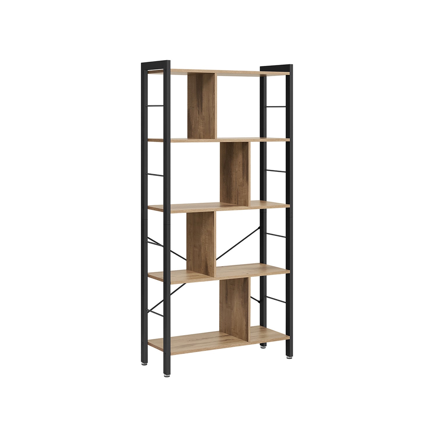 5-Tier Standing Bookshelf - Steel - Camel Brown - Large Storage Solution
