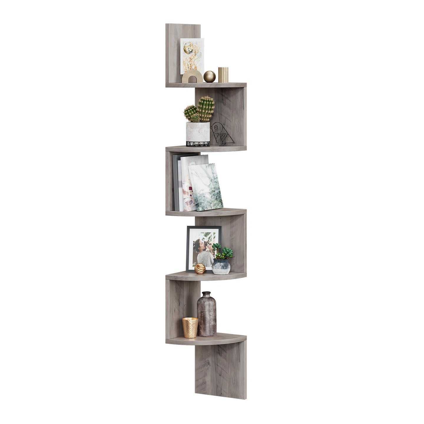 Floating Wall Shelf - 5-Tier Zigzag Design - Greige - Wooden