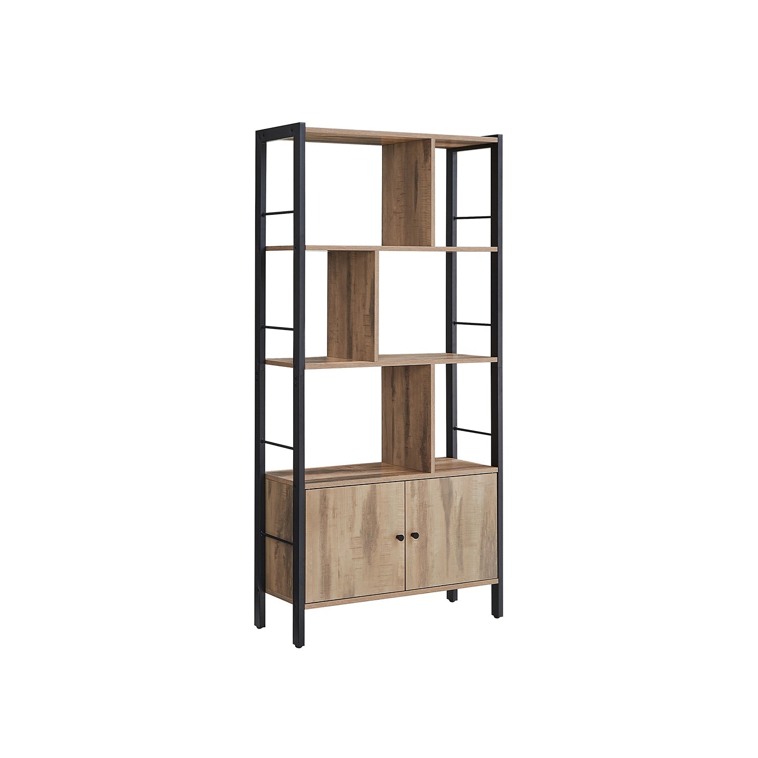 Large Bookcase - Steel - Rustic Brown and Black - Secure and Stable Storage