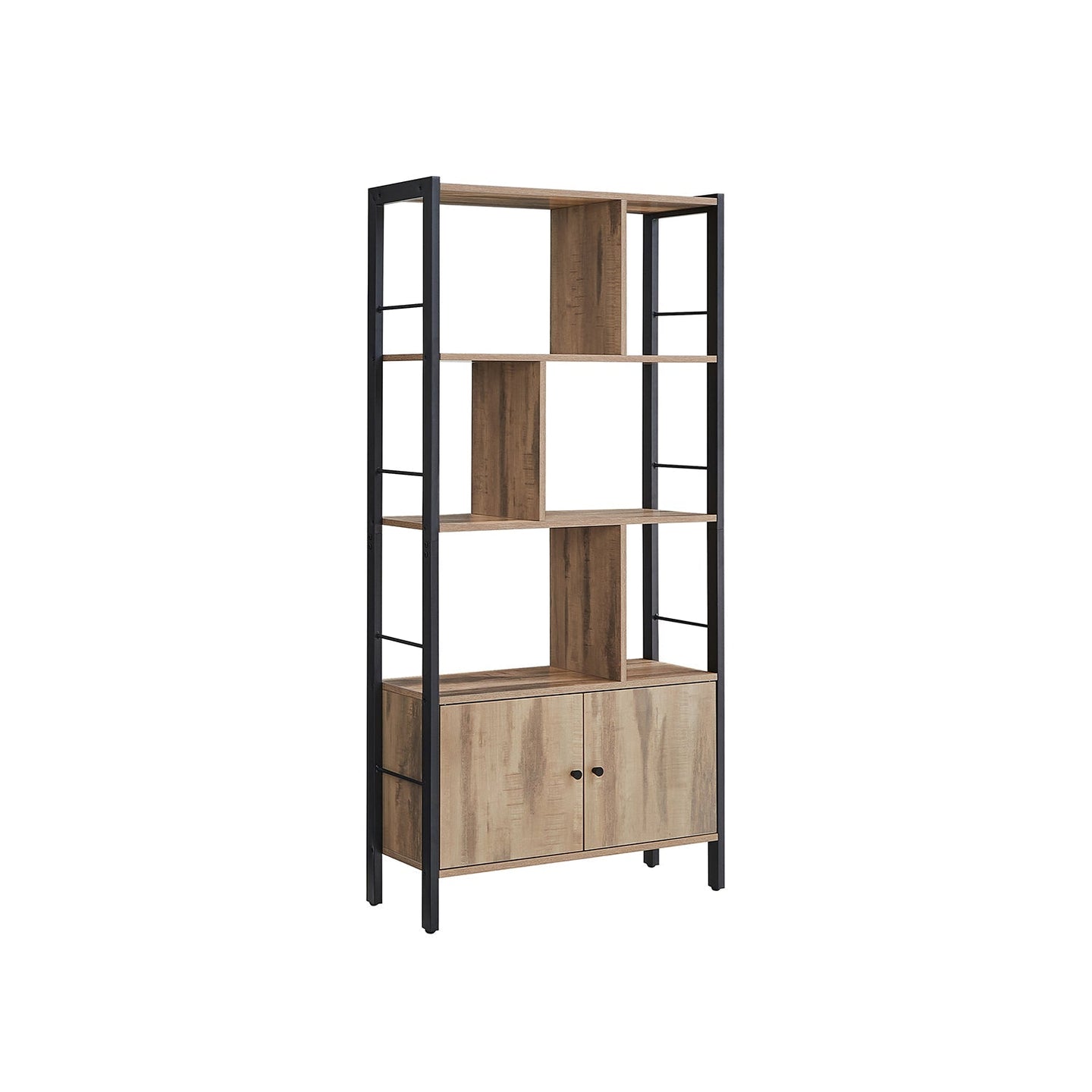 Large Bookcase - Steel - Rustic Brown and Black - Secure and Stable Storage