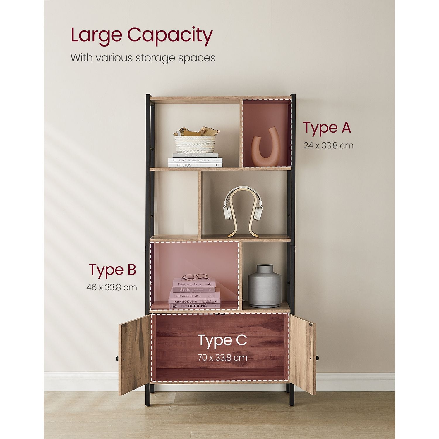 Large Bookcase - Steel - Rustic Brown and Black