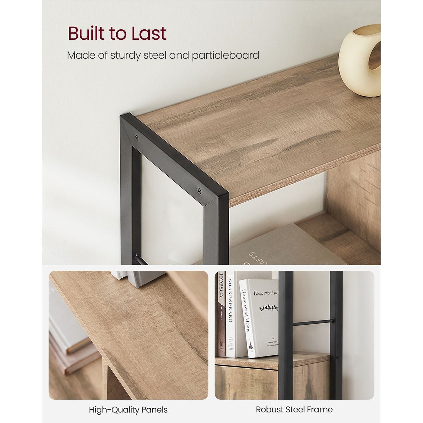 Large Bookcase - Steel - Rustic Brown and Black