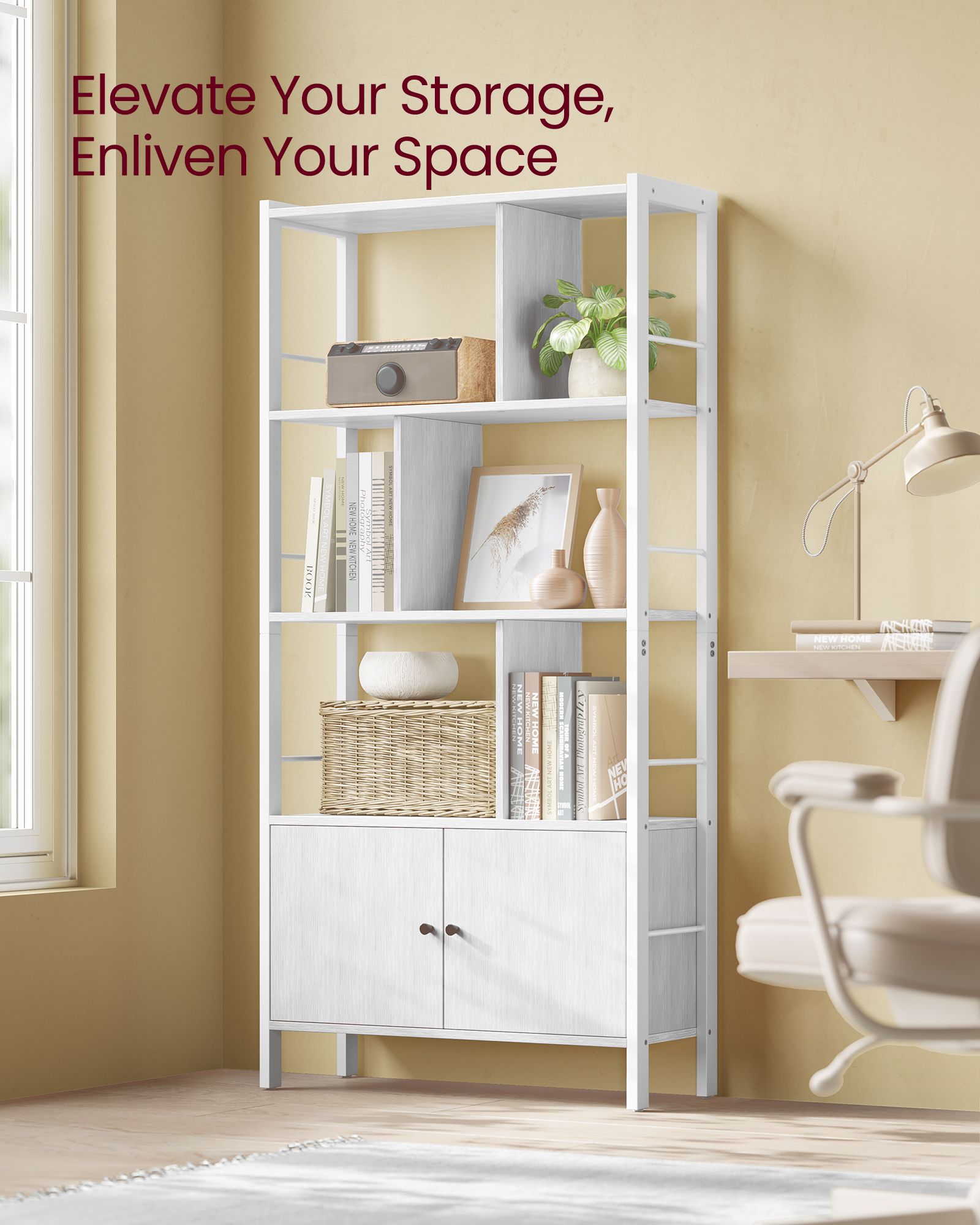 Bookshelf with Doors - Steel - Maple White
