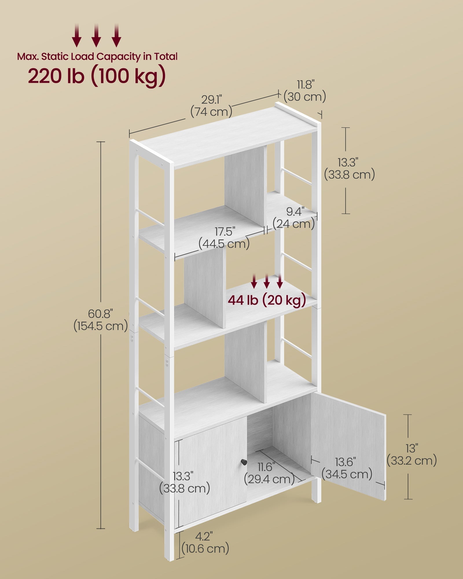 Bookshelf with Doors - Steel - Maple White