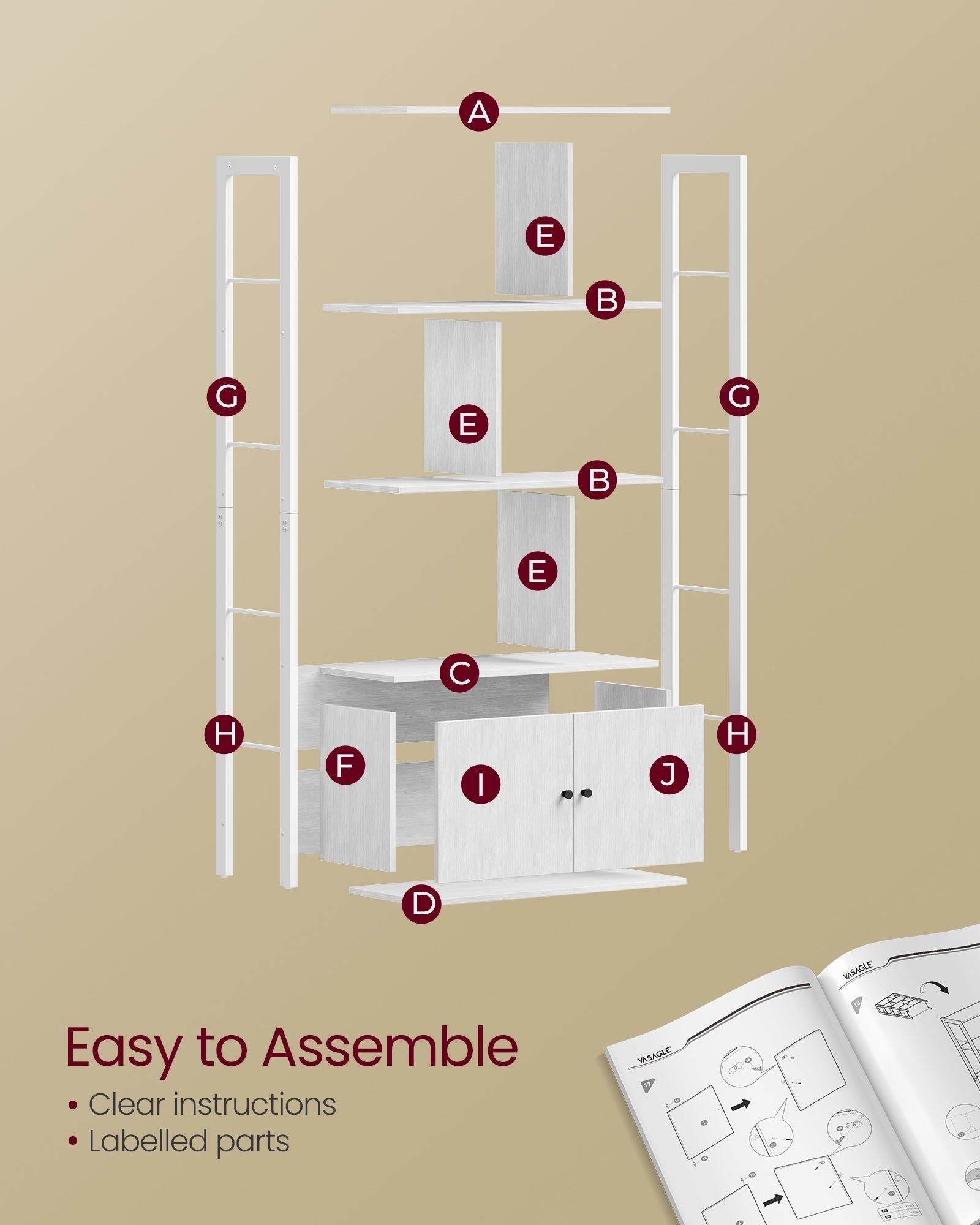 Bookshelf with Doors - Steel - Maple White