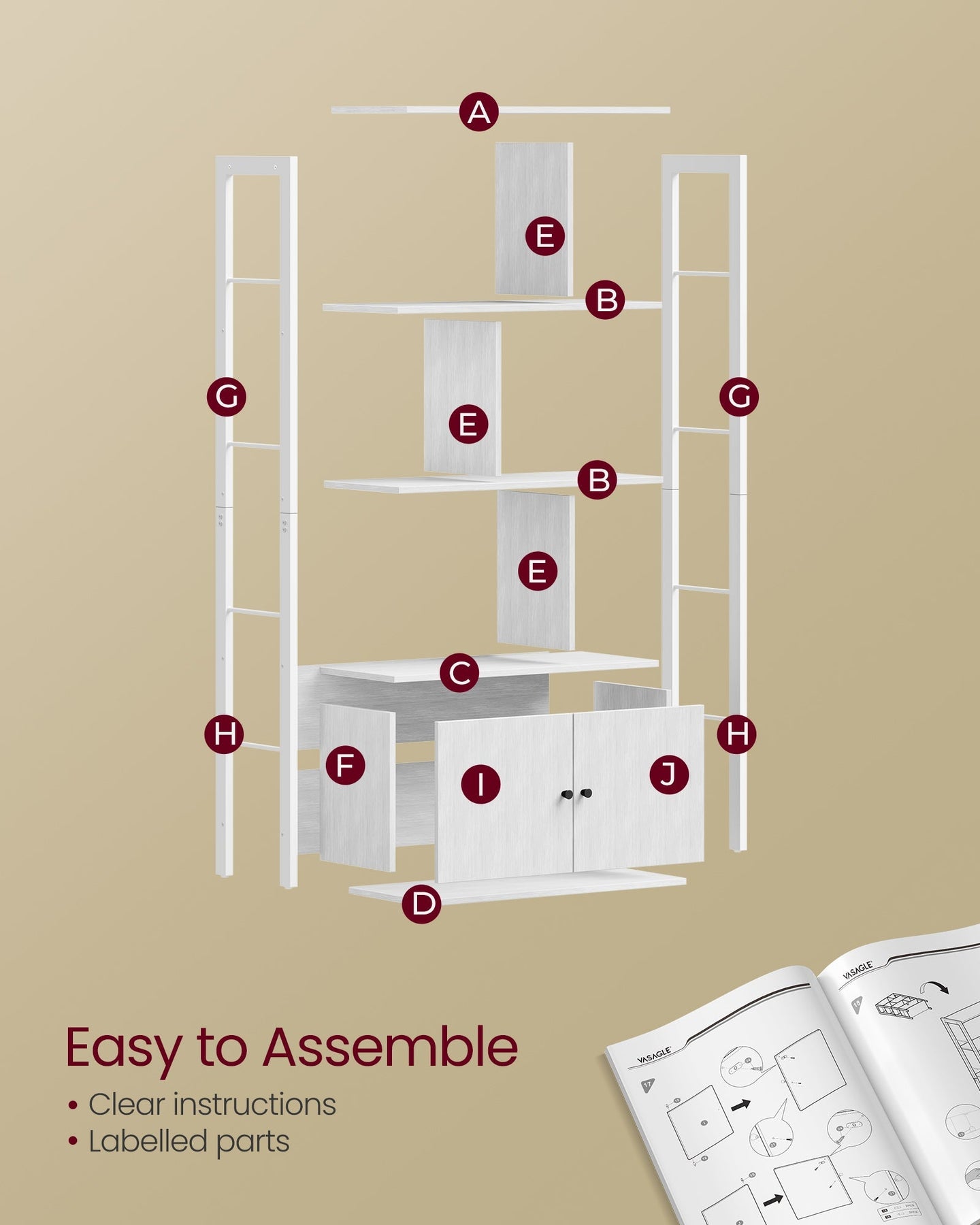 Bookshelf with Doors - Steel - Maple White