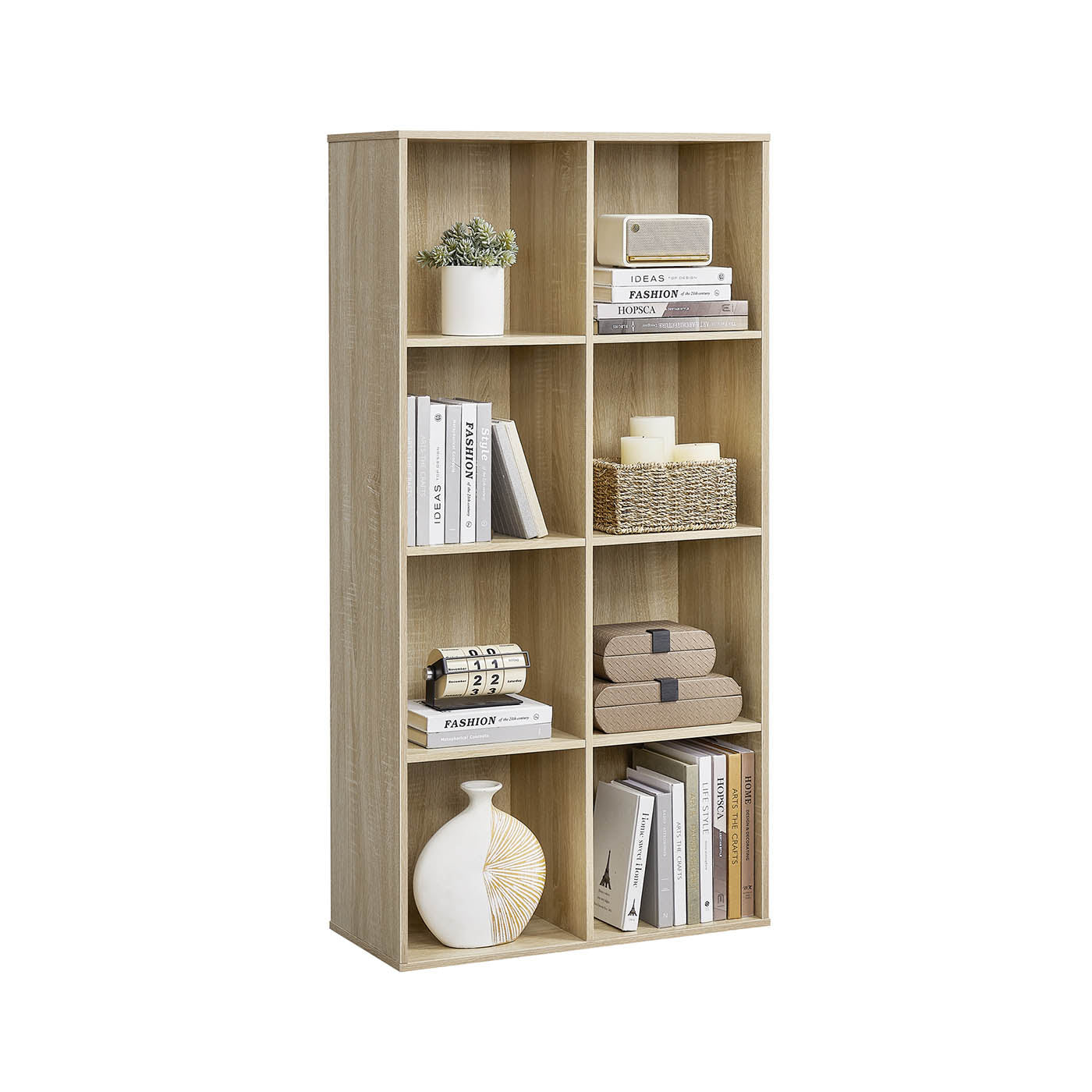 8-Cube Storage Bookshelf - Wood - Oak - Freestanding Display Cabinet for Home and Office