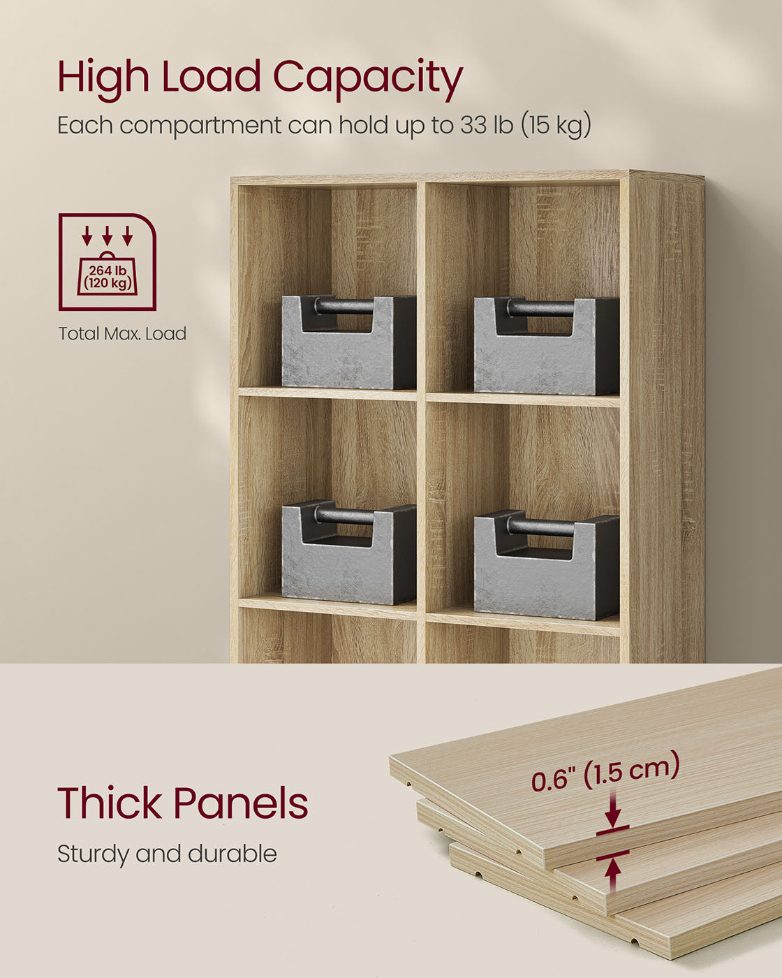 Storage Bookshelf - Wood - Oak - 8 Cube Freestanding Unit for Home or Office