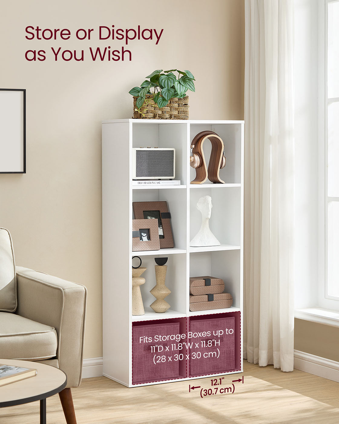 8-Cube Storage Bookshelf - Wood - Oak - Freestanding Display Cabinet for Home and Office