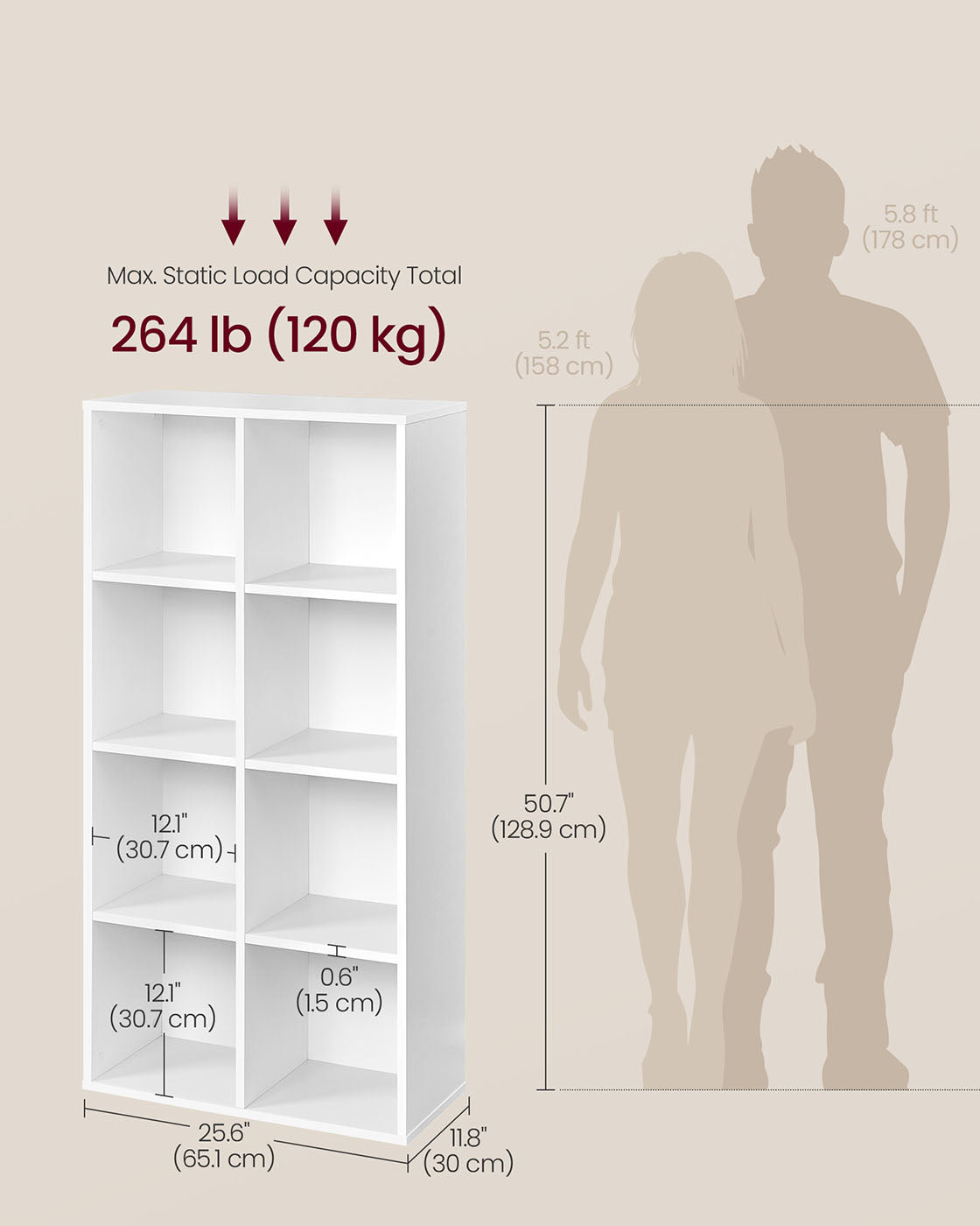 8-Cube Storage Bookshelf - Wood - Oak - Freestanding Display Cabinet for Home and Office