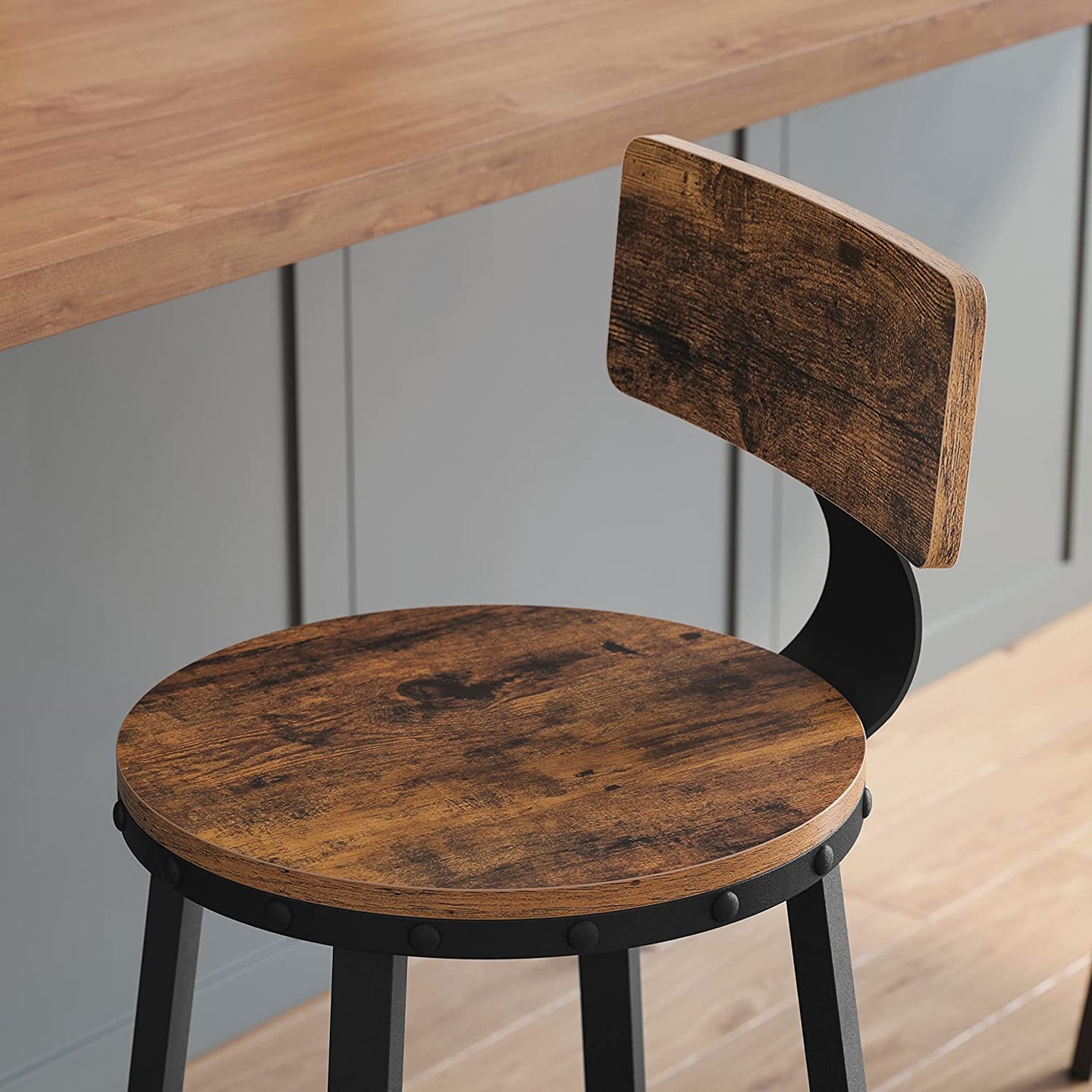 Set of 2 Industrial Bar Stools - Steel - Rustic Brown and Black - Backrests